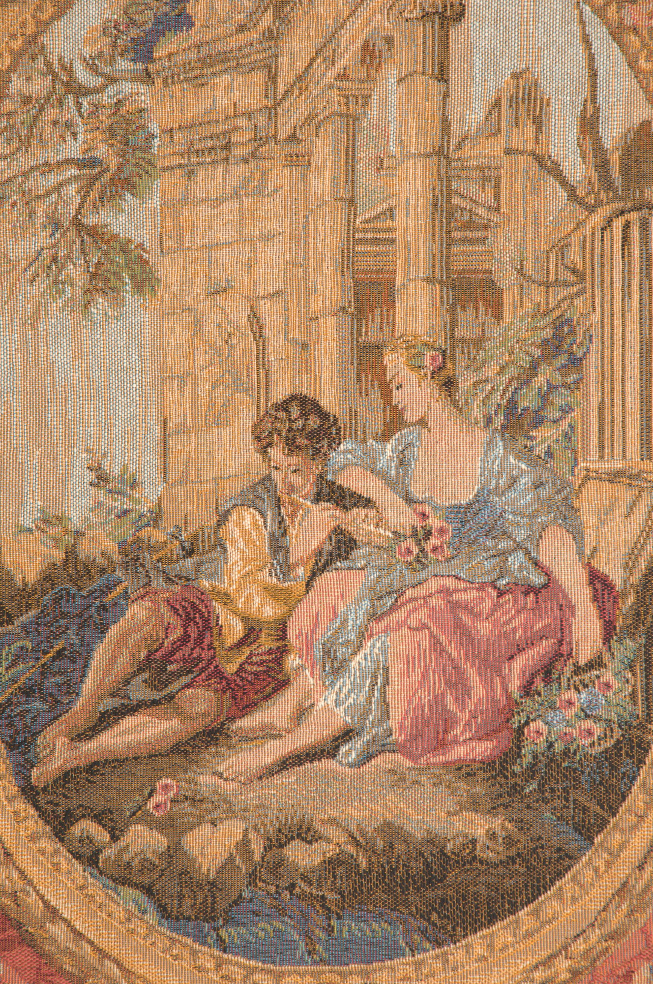 Francois Boucher Medallion Serenade Rouge Tapestry Wall Hanging 58 x 44 in Jacquard Woven French Romantic Wall Art