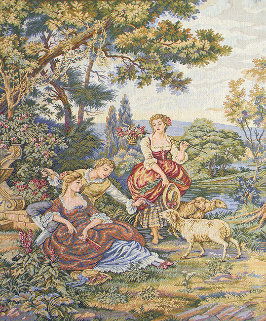 Francois Boucher Pastorella Tapestry Wall Hanging 18 x 15 in Rococo Pastoral Jacquard Woven Italian Decor