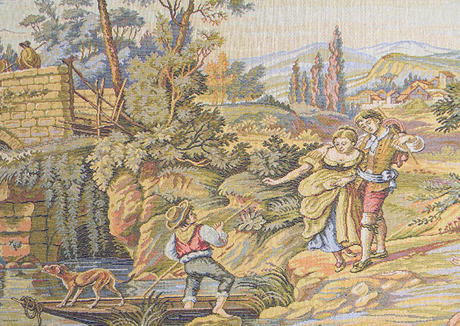 Francois Boucher Barcaiolo Italian Tapestry Wall Hanging 18x16 Inch Cotton Jacquard Woven Wall Tapestry