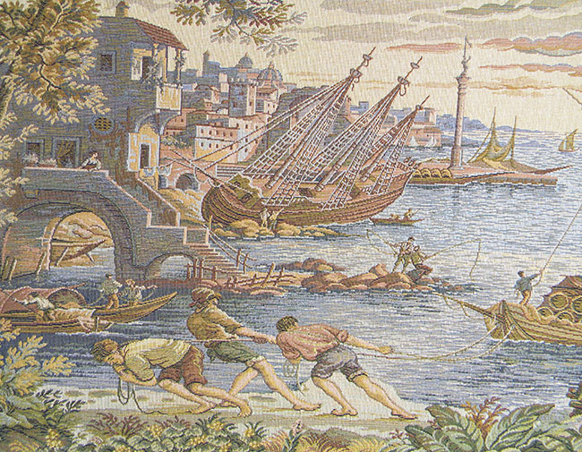Scaricatori Italian Tapestry Wall Hanging 18 x 16 in Francesco Guardi Venice Harbor Jacquard Woven Wall Decor