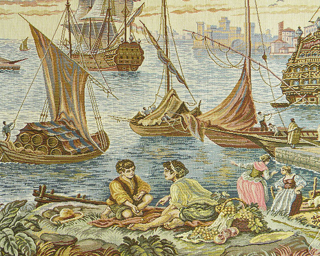 Francesco Guardi Barconi Decorative Tapestry Wall Hanging 18 x 14 in Venice Boats Jacquard Woven Italian Decor