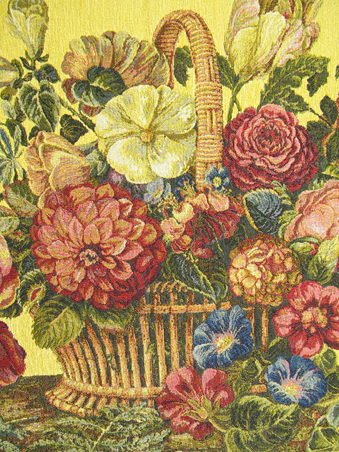 Flower Basket Yellow Italian Tapestry Wall Hanging 24x42 Inch Cotton Jacquard Woven Wall Tapestry