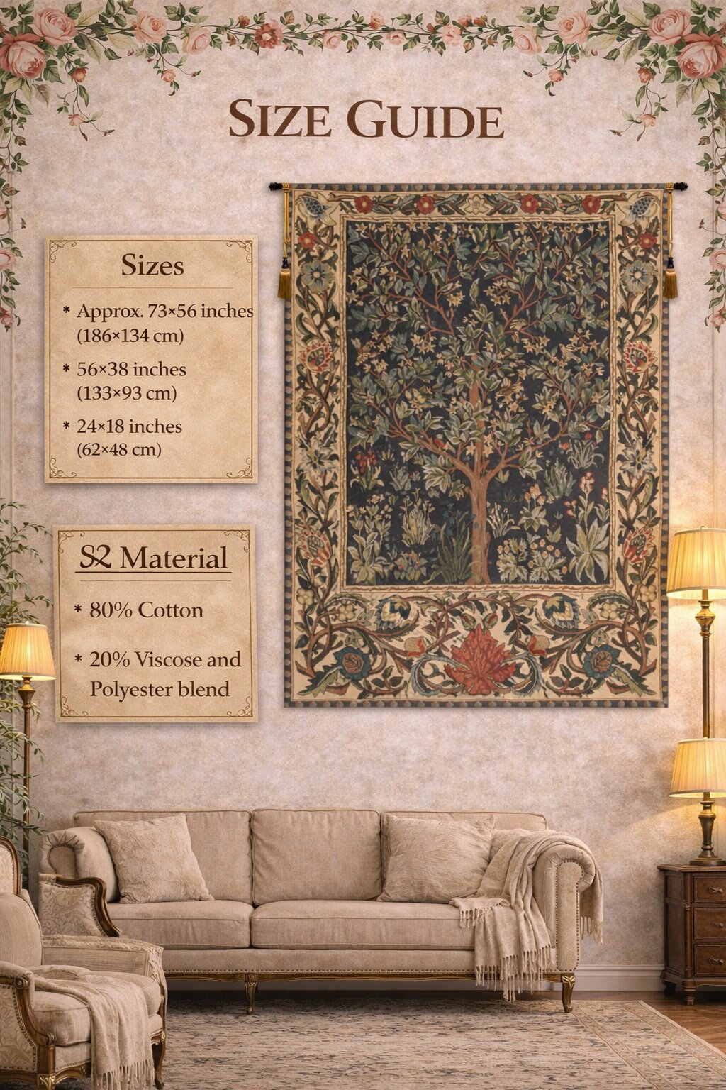 William Morris Tree of Life I Tapestry Wall Hanging 24 x 18 in