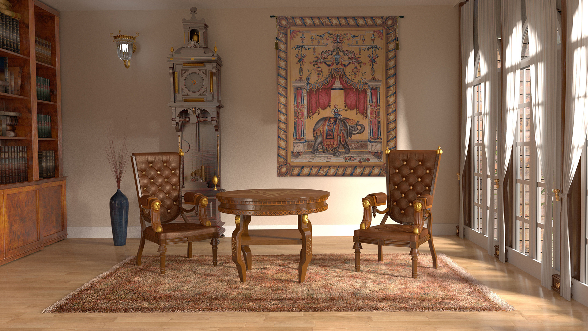 Decorative Grotesque Elephant Vintage Tapestry Wall Hanging 58 x 44 in Jacquard Woven Animal Wall Art