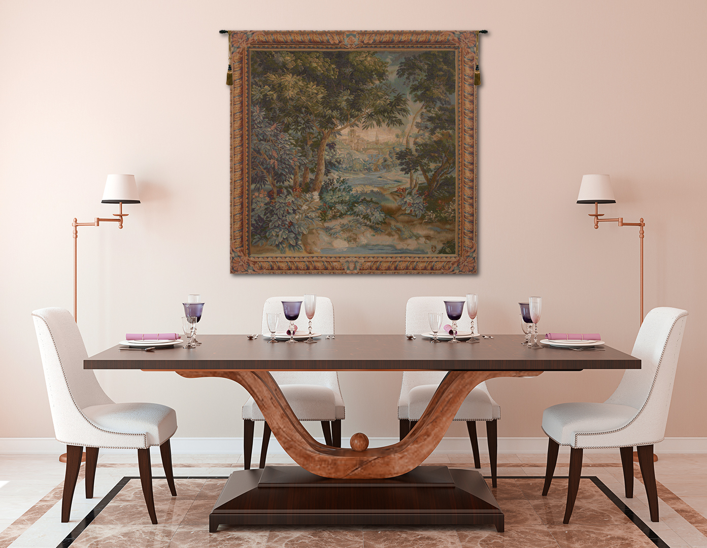 Verdure Cascade Landscape Tapestry Wall Hanging 58 x 58 in Jacquard Woven Woodland Wall Art