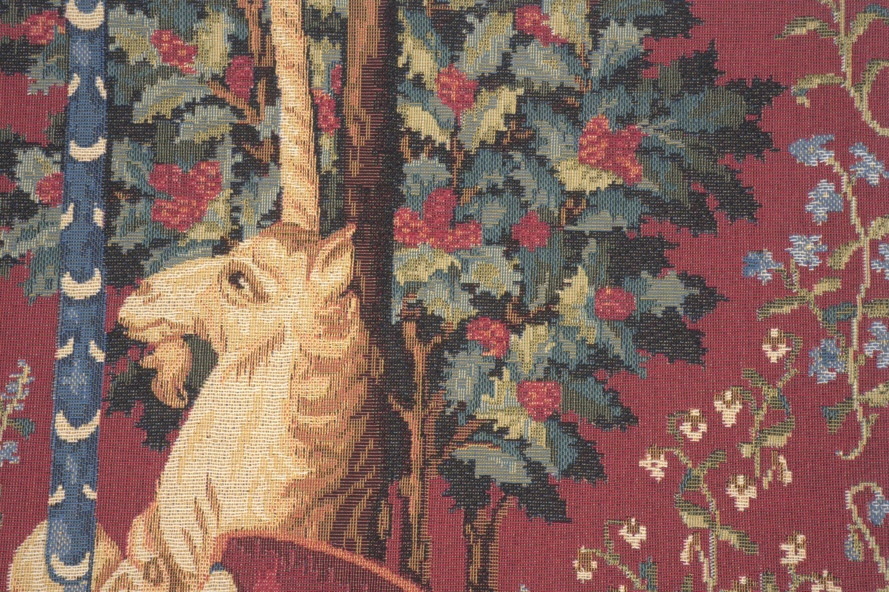 Medieval Unicorn Sitting Vintage Tapestry Pillow Cover 18x18 Inch Cotton Jacquard Woven Cushion Cover