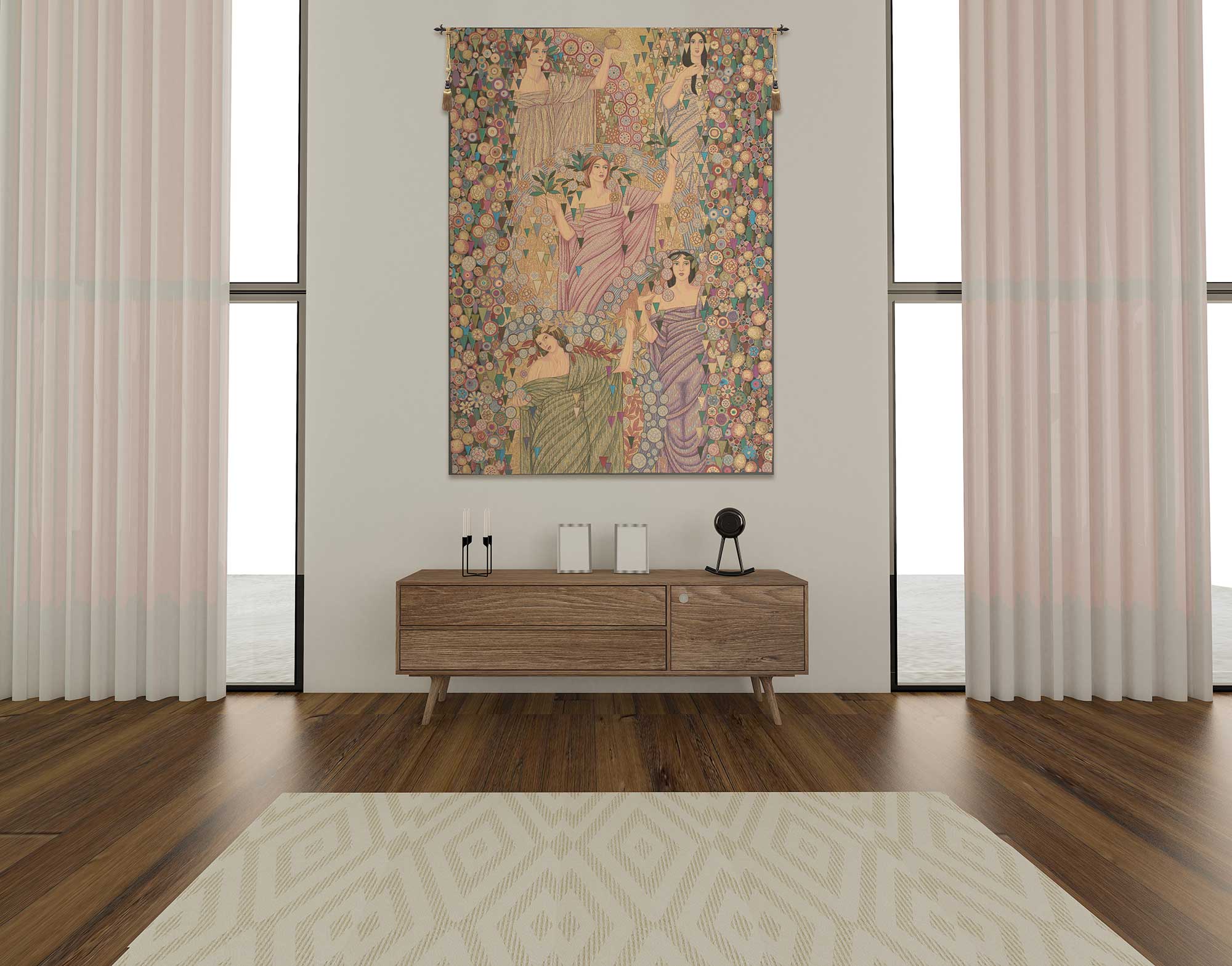 Galileo Chini Primavera Decorative Tapestry Wall Hanging 70 x 50 in Art Nouveau Floral Jacquard Woven European Decor