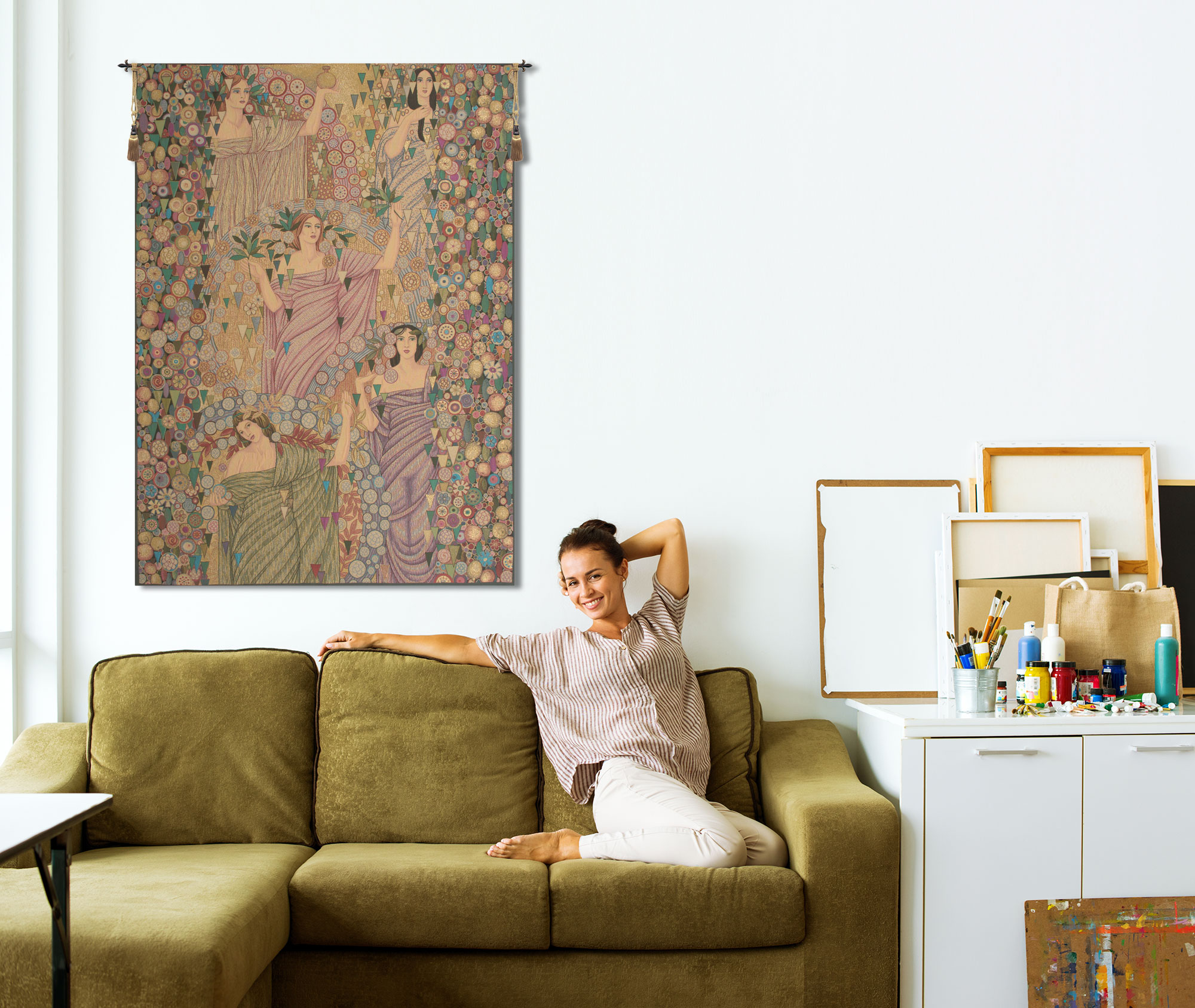 Galileo Chini Primavera Decorative Tapestry Wall Hanging 70 x 50 in Art Nouveau Floral Jacquard Woven European Decor