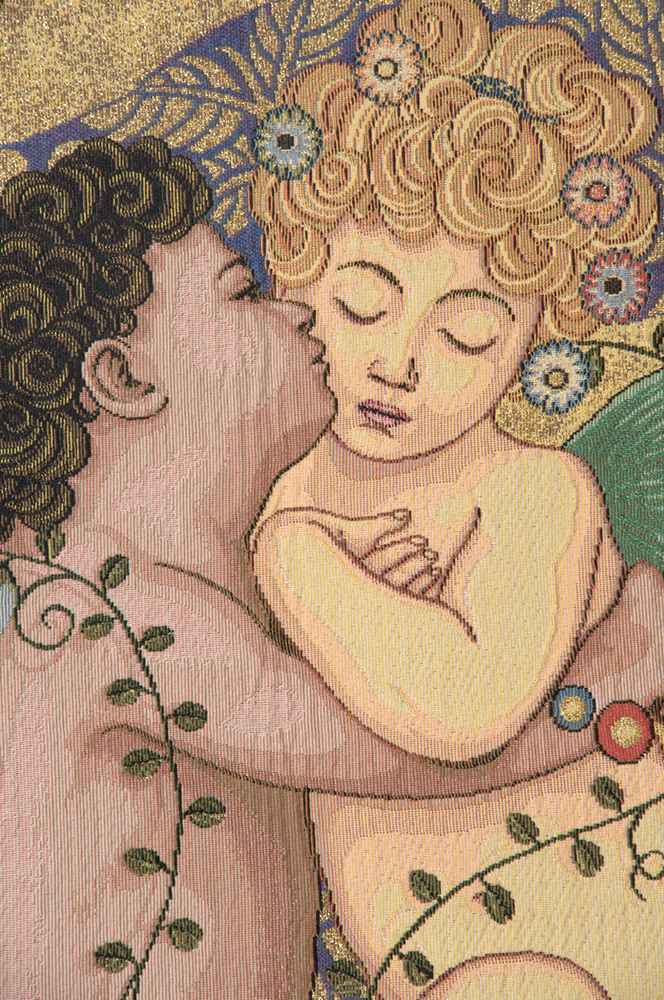 Gustav Klimt The First Kiss Vintage Tapestry Wall Hanging 36 x 24 in Art Nouveau Jacquard Woven Decor