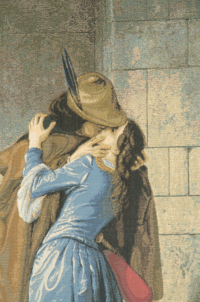 Francesco Hayez The Kiss Vintage Tapestry Wall Hanging 24 x 20 in Romantic Italian Art Jacquard Woven Decor