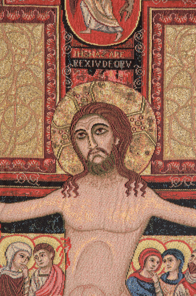 Crucifix Of St. Damian Italian Tapestry Wall Hanging 24 x 16 in Religious Christian Jacquard Woven Wall Art