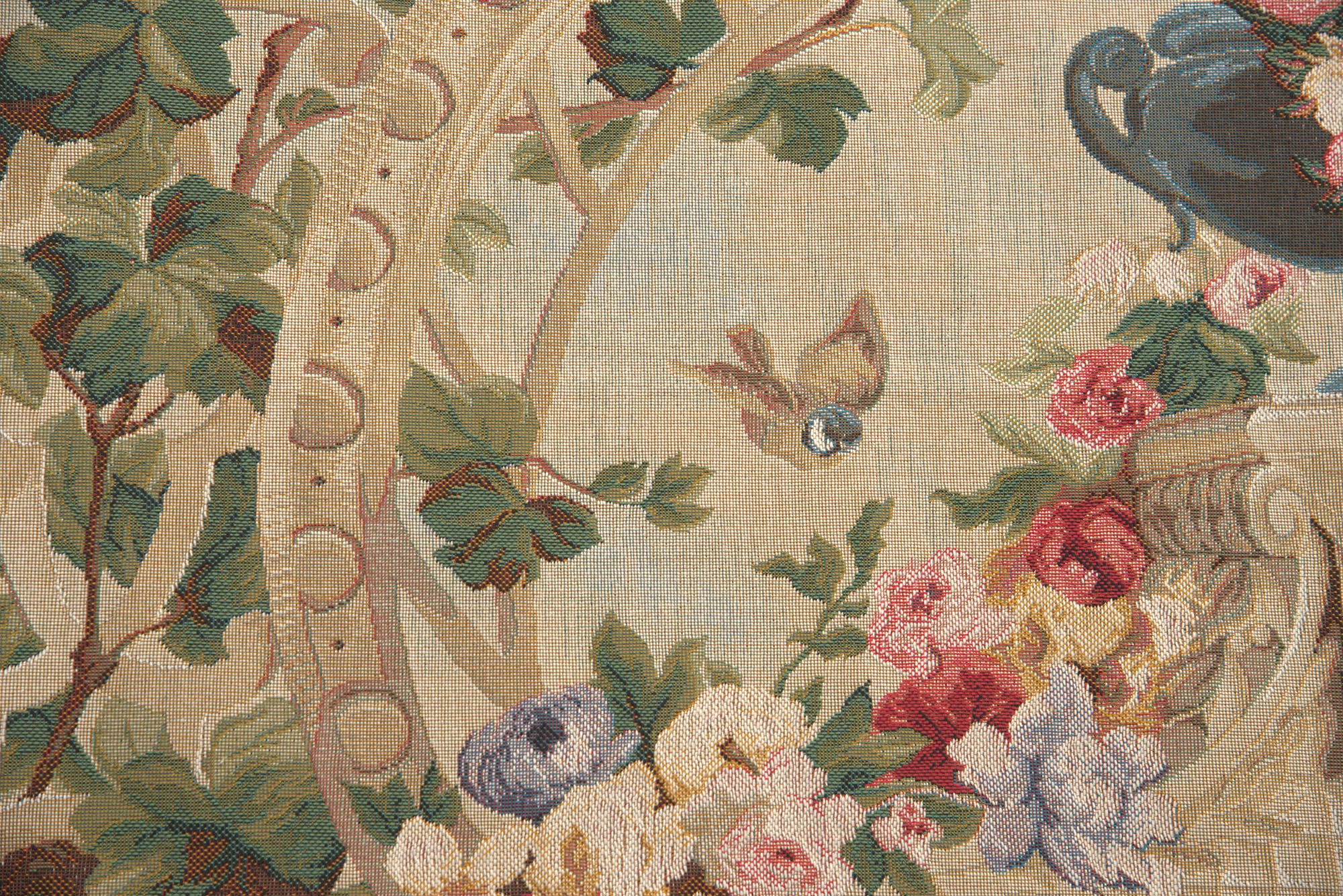 Beauvais Green Leaves Floral Tapestry Wall Hanging 33 x 54 in Jacquard Woven Botanical Wall Art