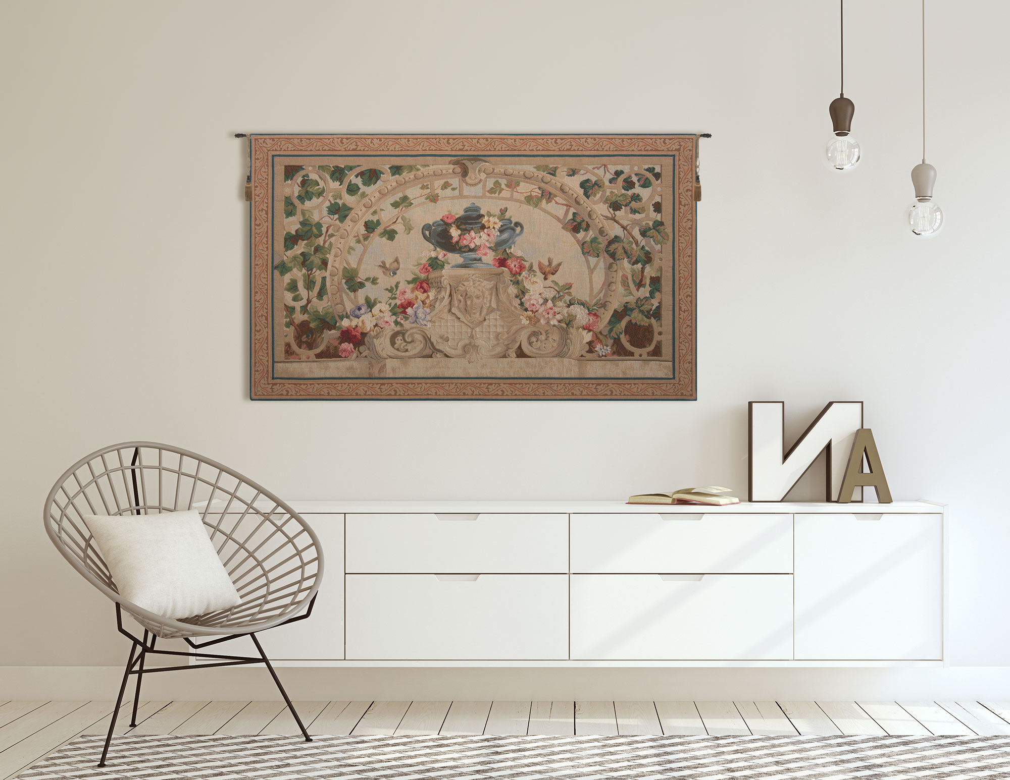 Beauvais Green Leaves Floral Tapestry Wall Hanging 33 x 54 in Jacquard Woven Botanical Wall Art