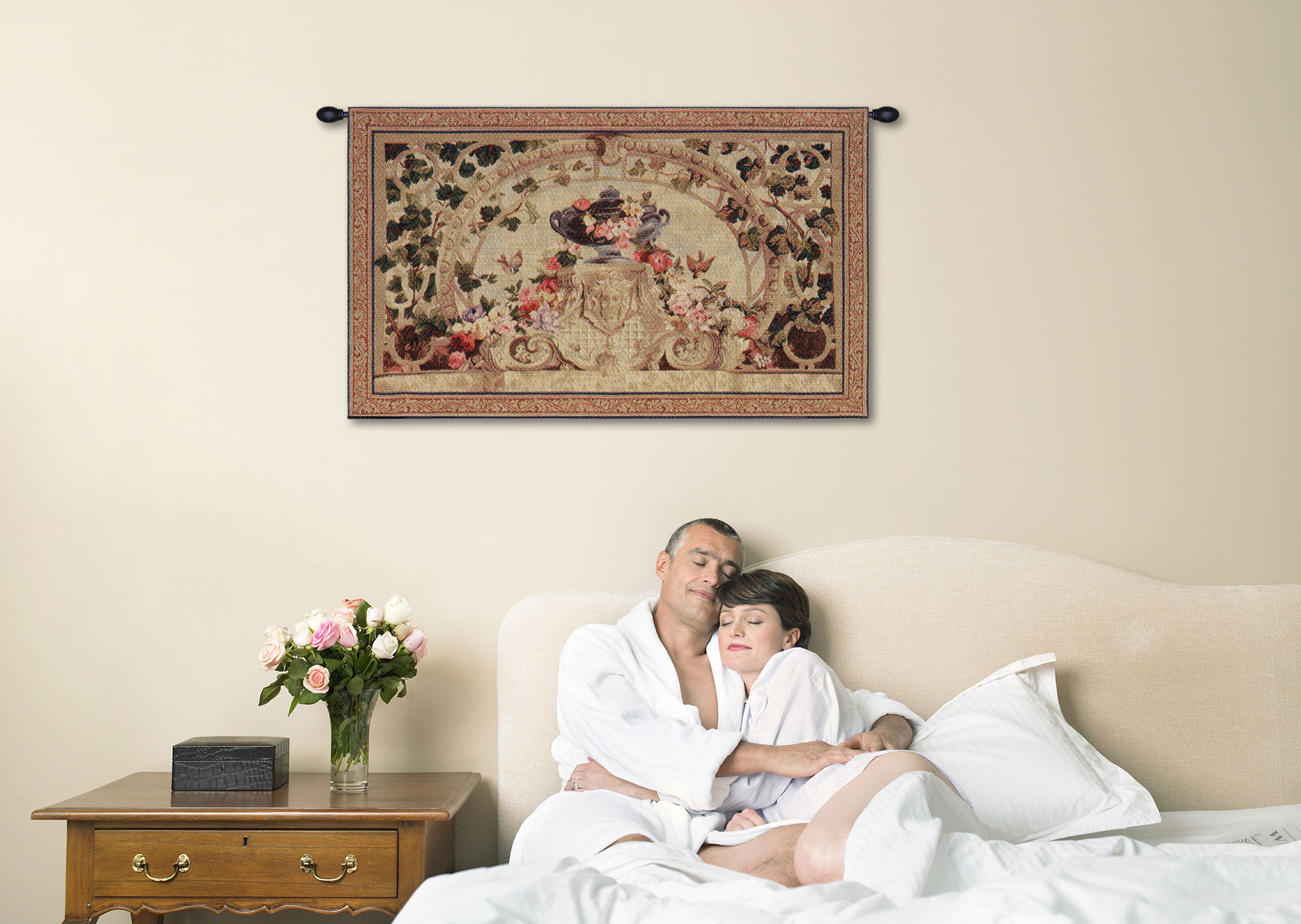 Beauvais Green Leaves Floral Tapestry Wall Hanging 33 x 54 in Jacquard Woven Botanical Wall Art