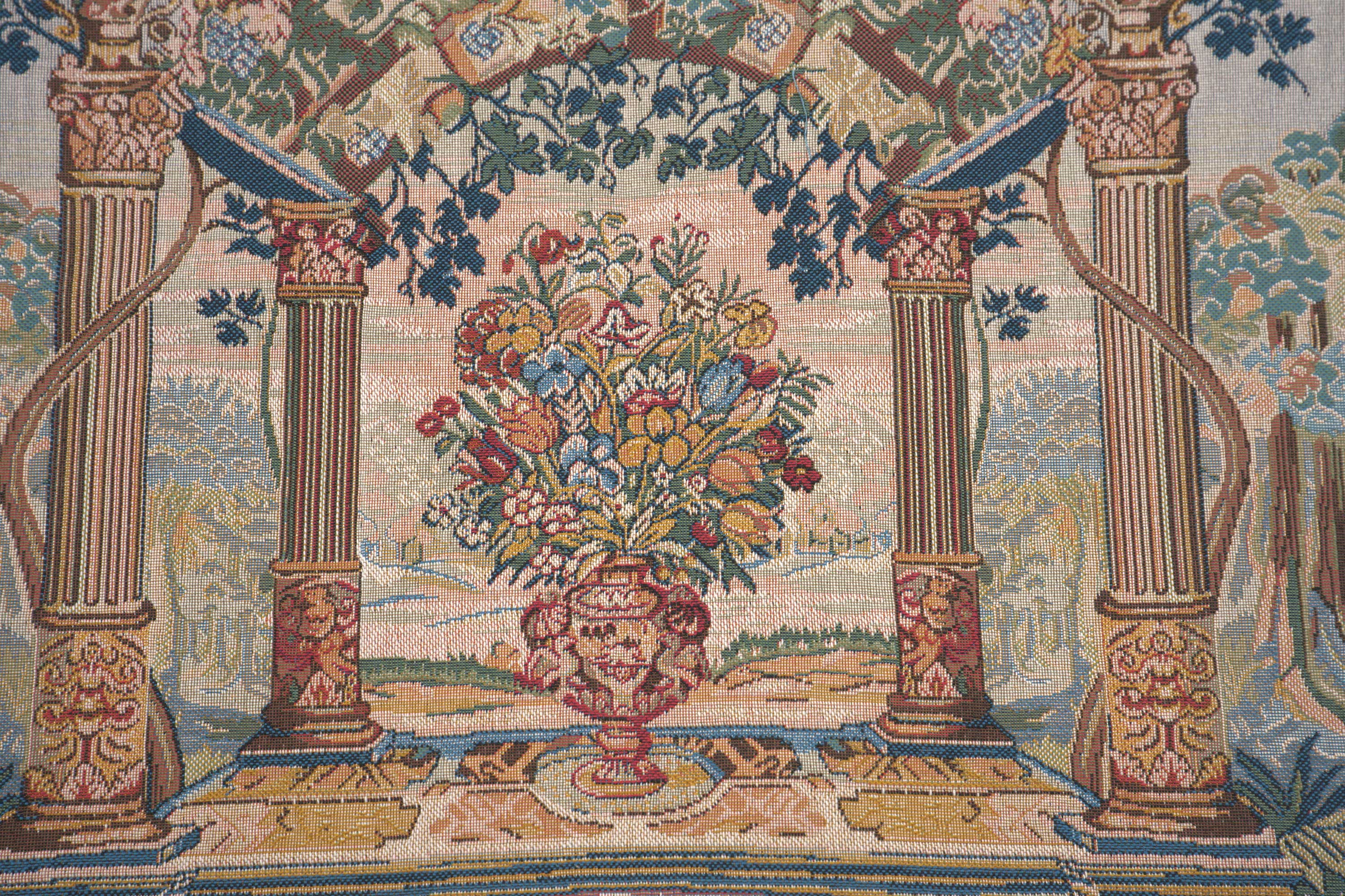 Terrasse with Border French Tapestry Wall Hanging 32x25 Inch Cotton Jacquard Woven Wall Tapestry