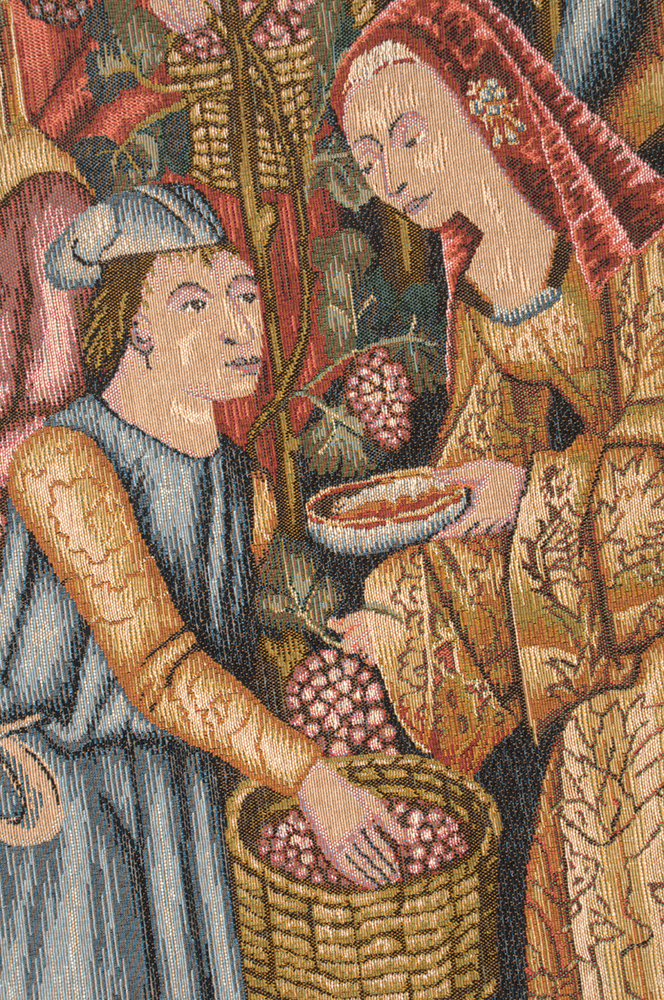 Medieval Vendanges Tapestry Wall Hanging 58 x 41 in Jacquard Woven Medieval Harvest Wall Art