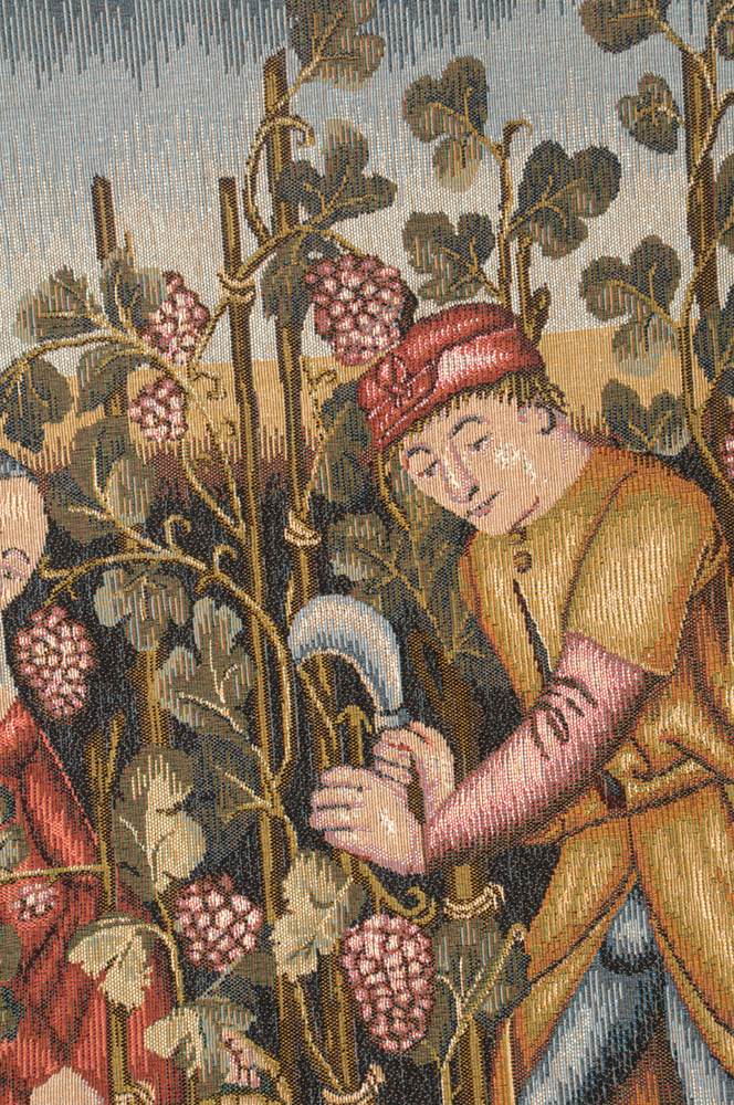 Medieval Vendanges Tapestry Wall Hanging 58 x 41 in Jacquard Woven Medieval Harvest Wall Art