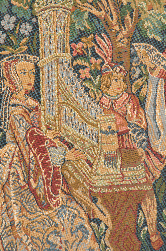 Medieval Dame A Lorgue Vintage Tapestry Wall Hanging 25 x 32 in Jacquard Woven Lady and Unicorn Wall Art