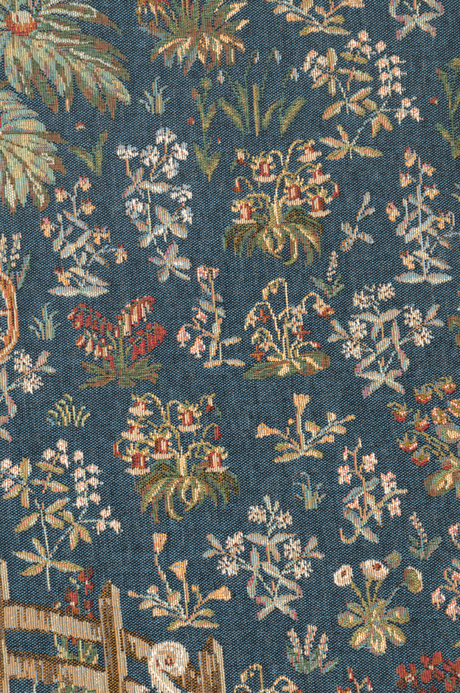 Medieval Licorne Captive Blue Vintage Tapestry Wall Hanging 44 x 34 in Jacquard Woven Unicorn Wall Art