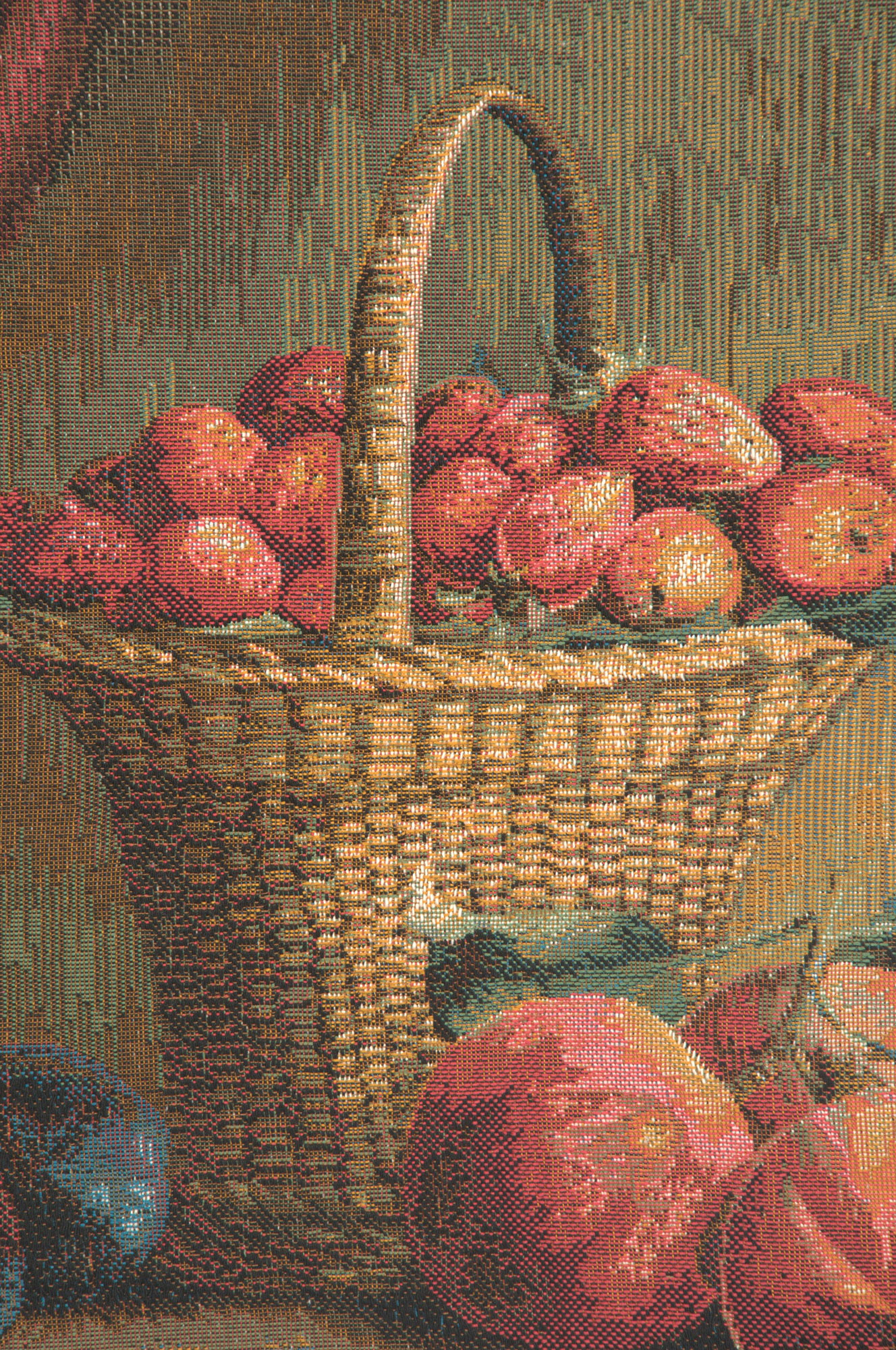 Basket of Strawberries French Tapestry Wall Hanging 38x29 Inch Cotton Jacquard Woven Wall Tapestry