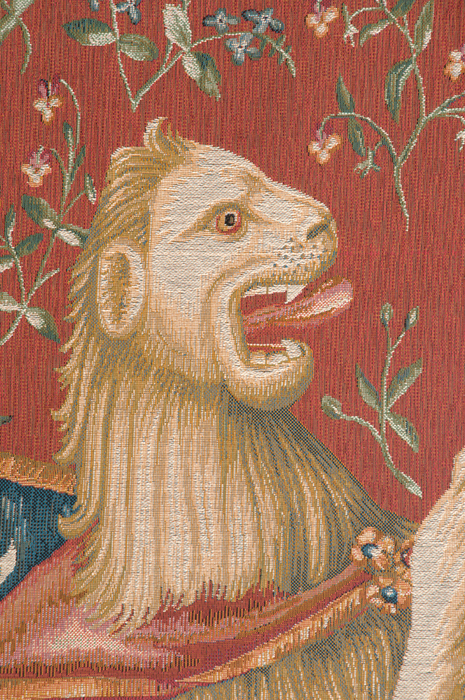 Medieval Portiere Lion Vintage Tapestry Wall Hanging 74 x 29 in Jacquard Woven Heraldic Lion Wall Art