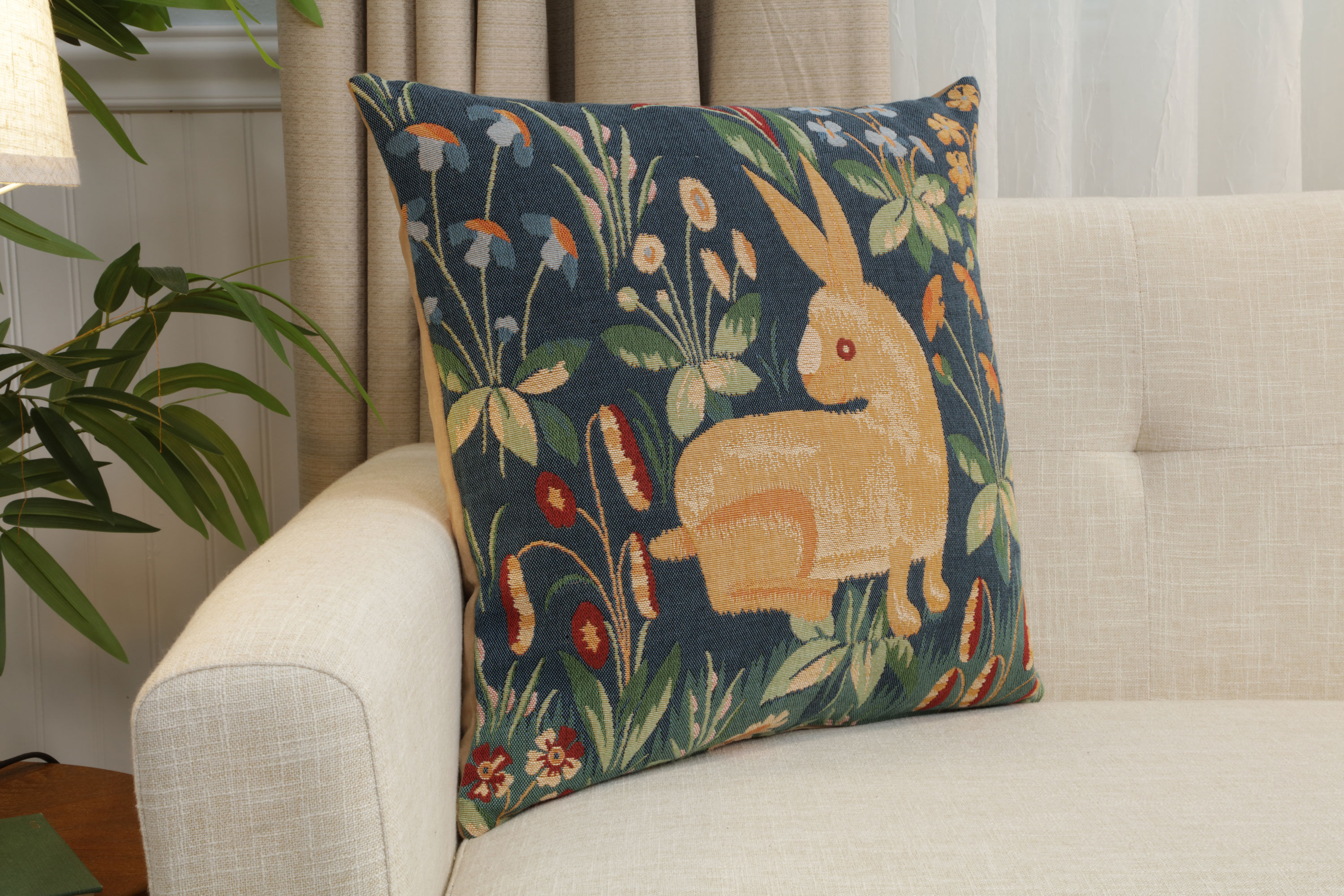 Medieval Rabbit Tapestry Pillow Cover 19x19 Inch Cotton Jacquard Woven Cushion Cover