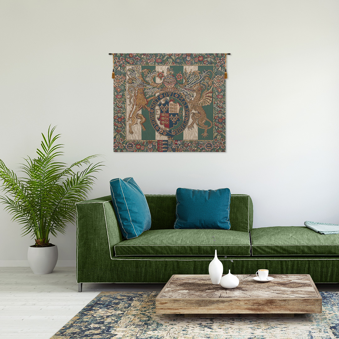 Royal Arms of England Tapestry Wall Hanging 27 x 31 in Jacquard Woven Heraldic Wall Art