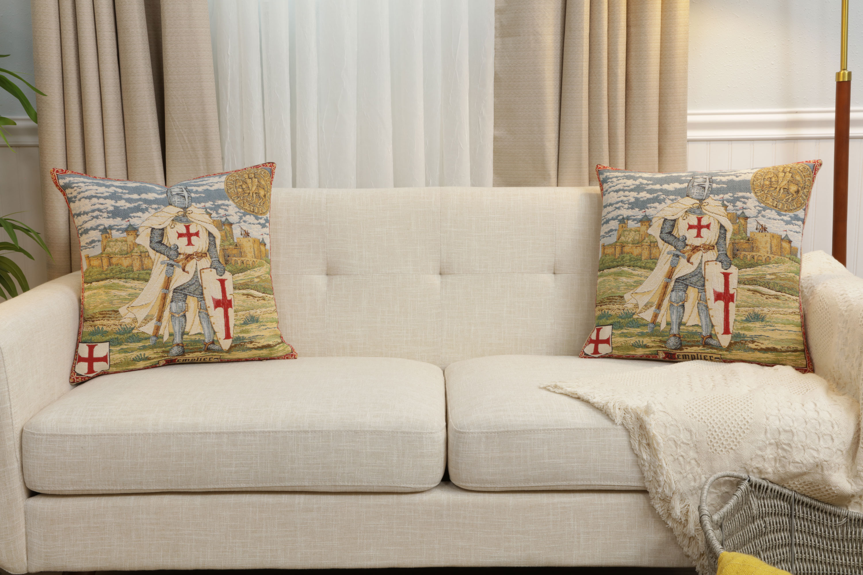 Templier European Tapestry Pillow Cover 18x18 Inch Cotton Jacquard Woven Cushion Cover