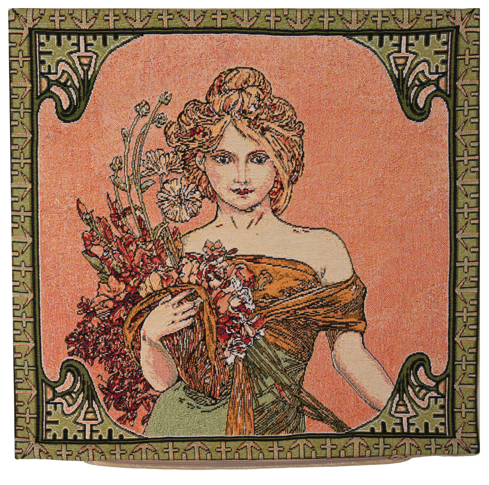 Alphonse Mucha Spring I Tapestry Pillow Cover 18x18 Inch Cotton Jacquard Woven Cushion Cover