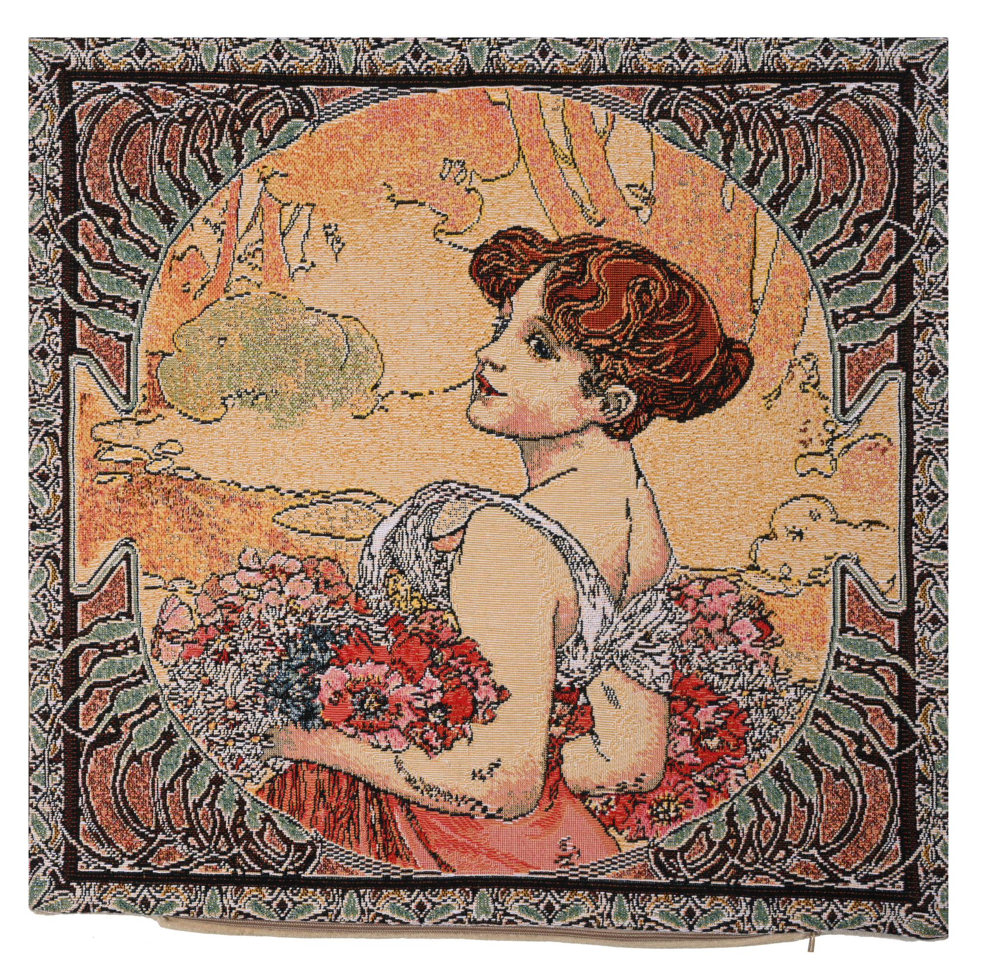Alphonse Mucha Summer II Tapestry Pillow Cover 18x18 Inch Cotton Jacquard Woven Cushion Cover