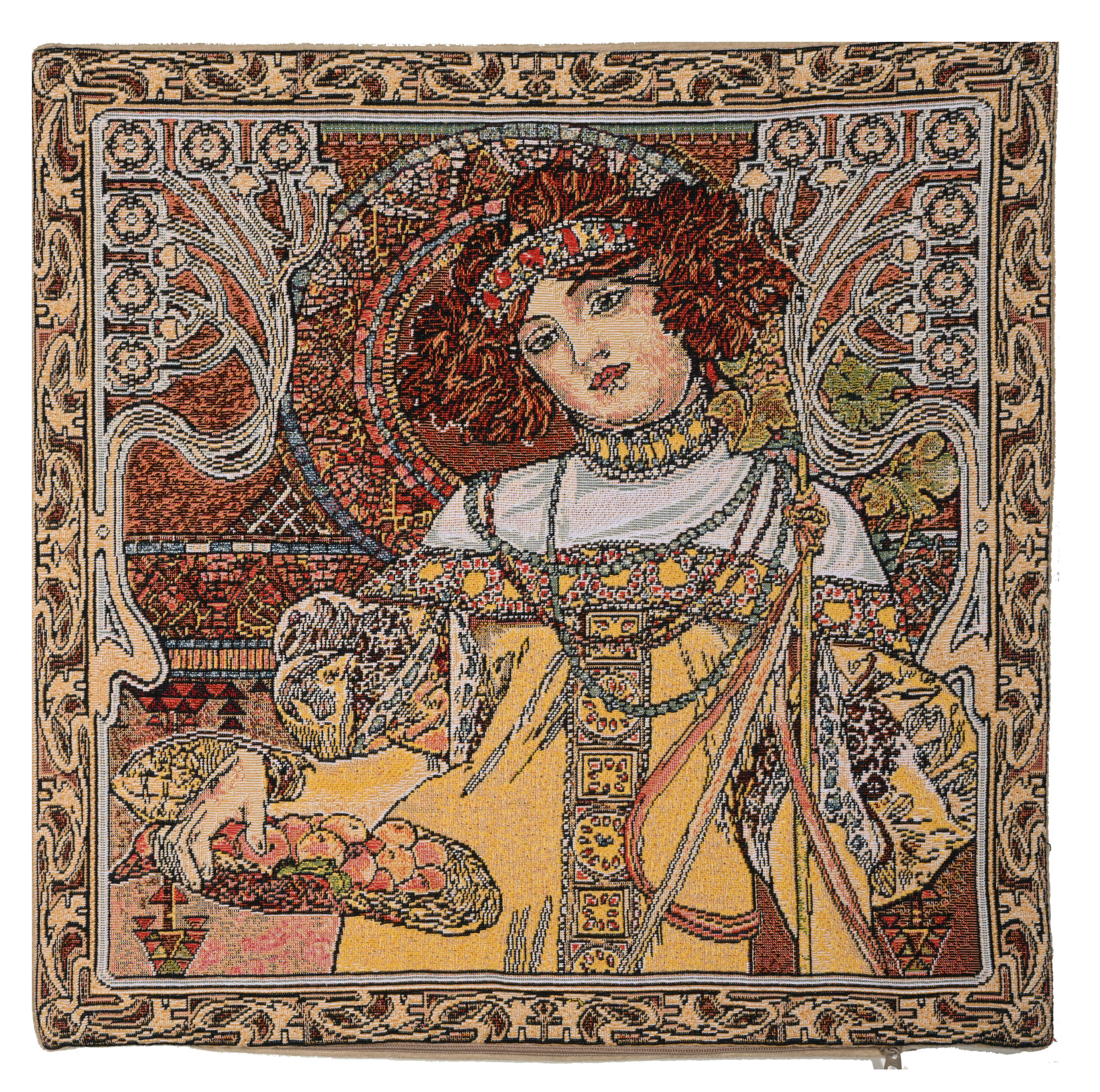 Alphonse Mucha Autumn I Tapestry Pillow Cover 18x18 Inch Cotton Jacquard Woven Cushion Cover