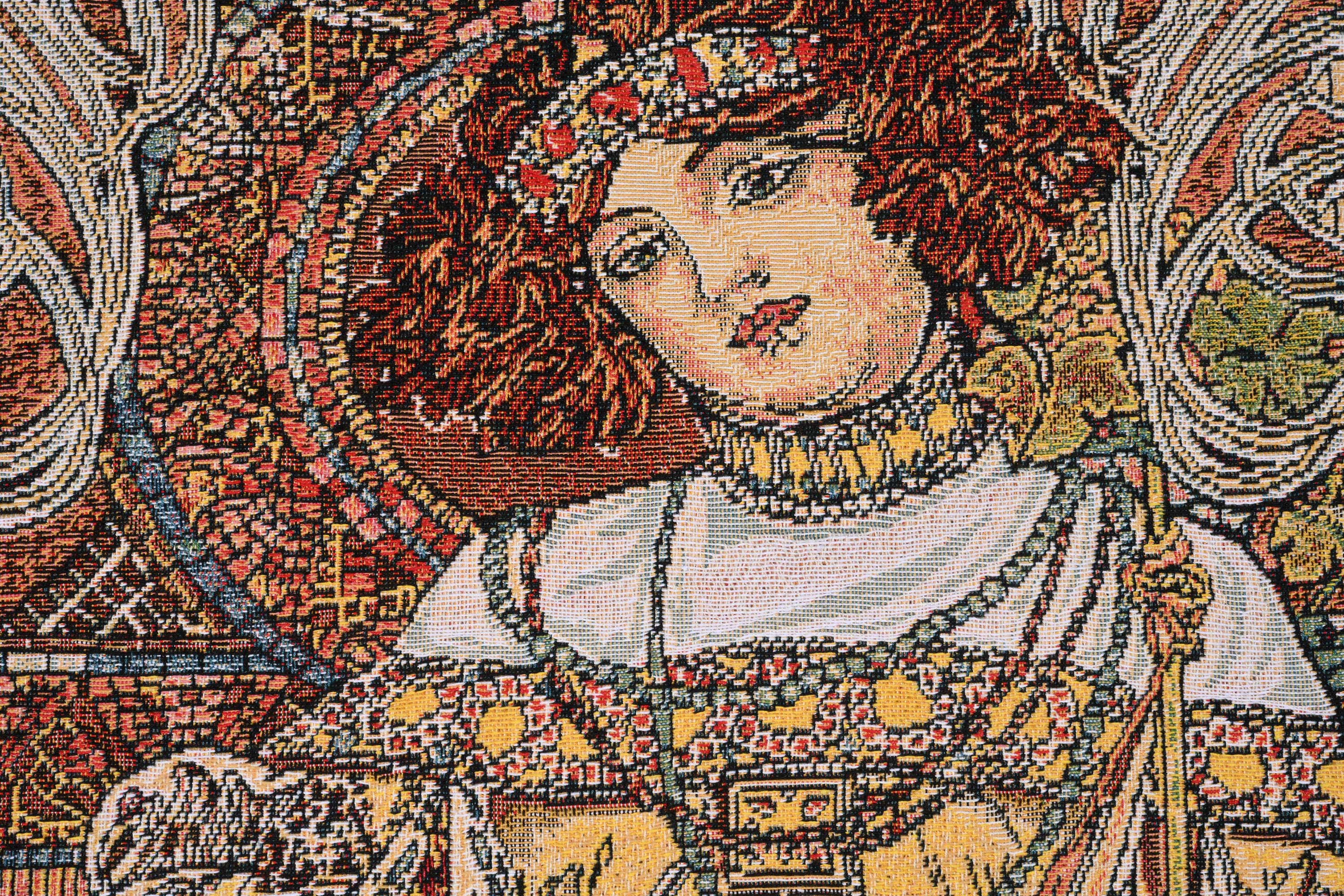 Alphonse Mucha Autumn I Tapestry Pillow Cover 18x18 Inch Cotton Jacquard Woven Cushion Cover