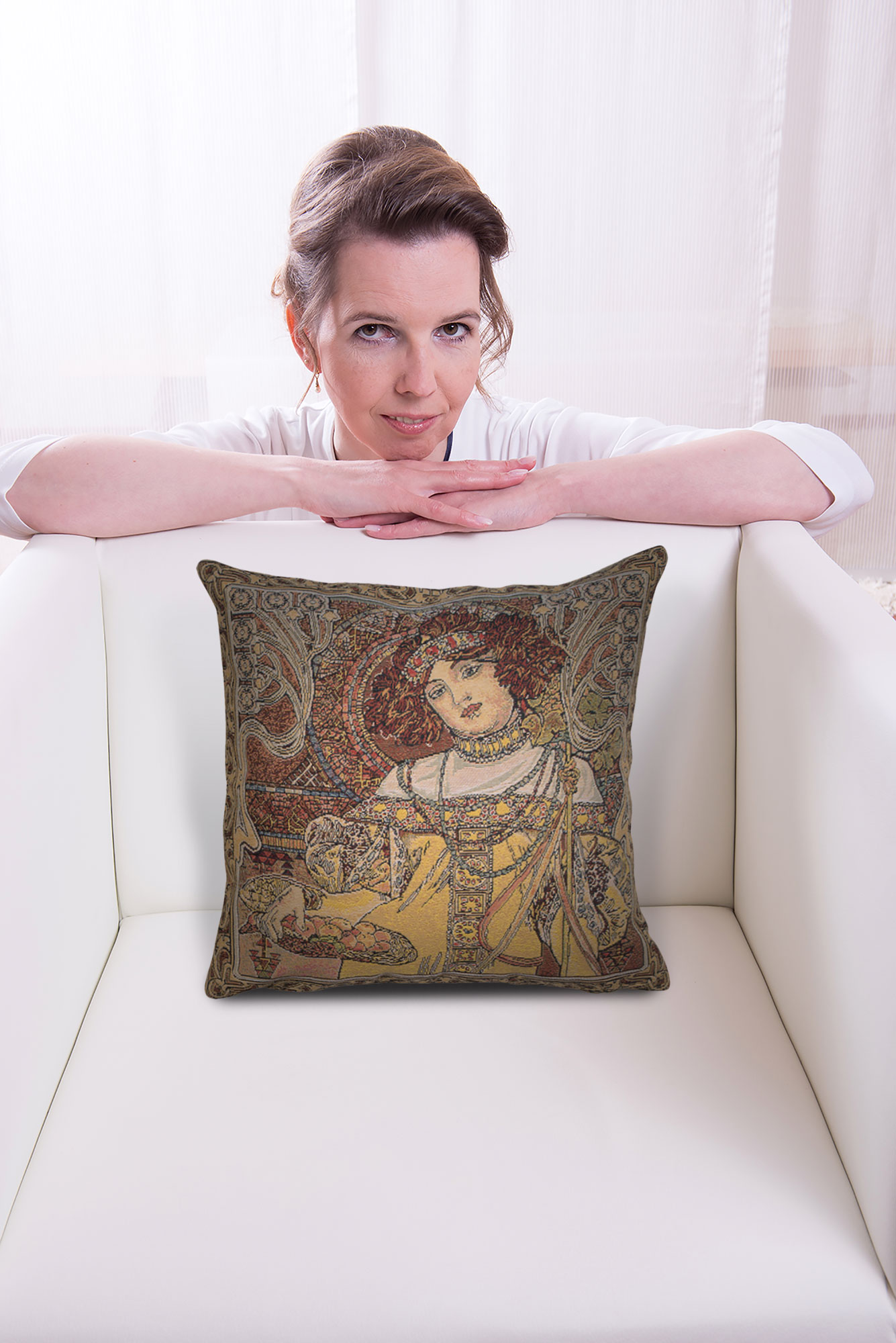 Alphonse Mucha Autumn I Tapestry Pillow Cover 18x18 Inch Cotton Jacquard Woven Cushion Cover