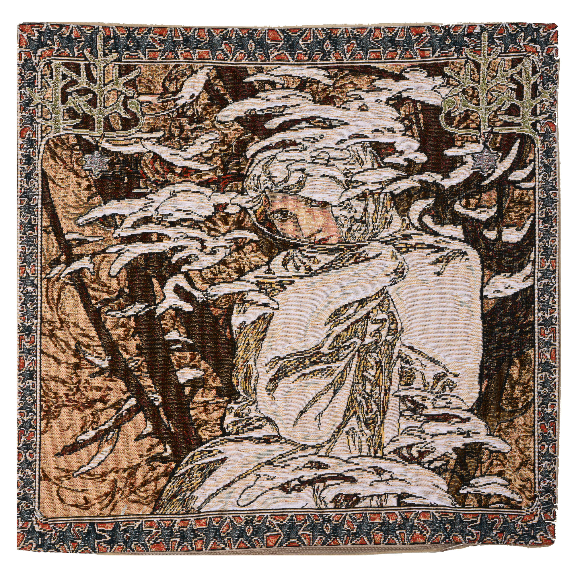Alphonse Mucha Winter I Tapestry Pillow Cover 18x18 Inch Cotton Jacquard Woven Cushion Cover