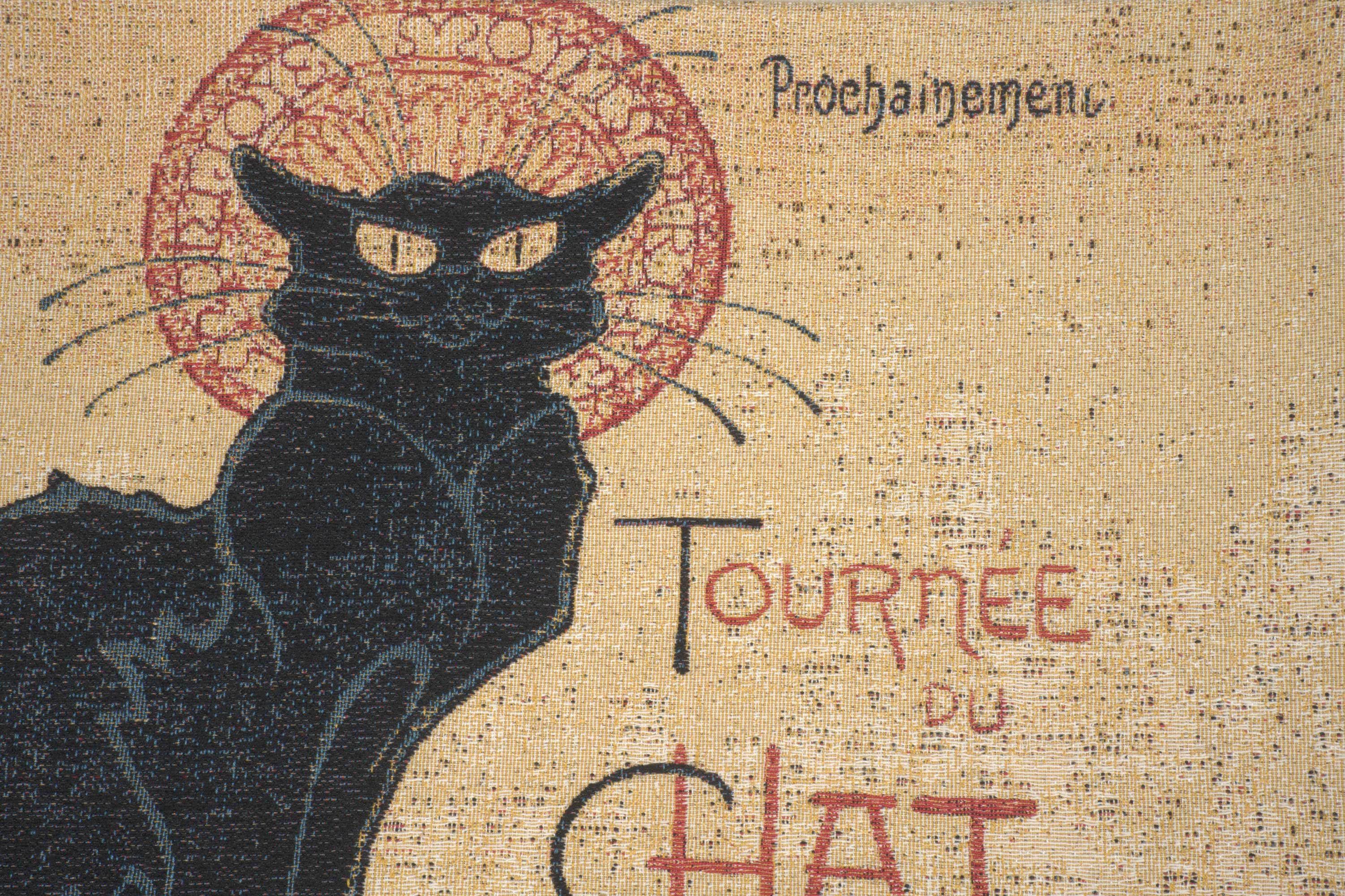 Tournee du Chat Noir Belgian Tapestry Pillow Cover 18x18 Inch Cotton Jacquard Woven Cushion Cover