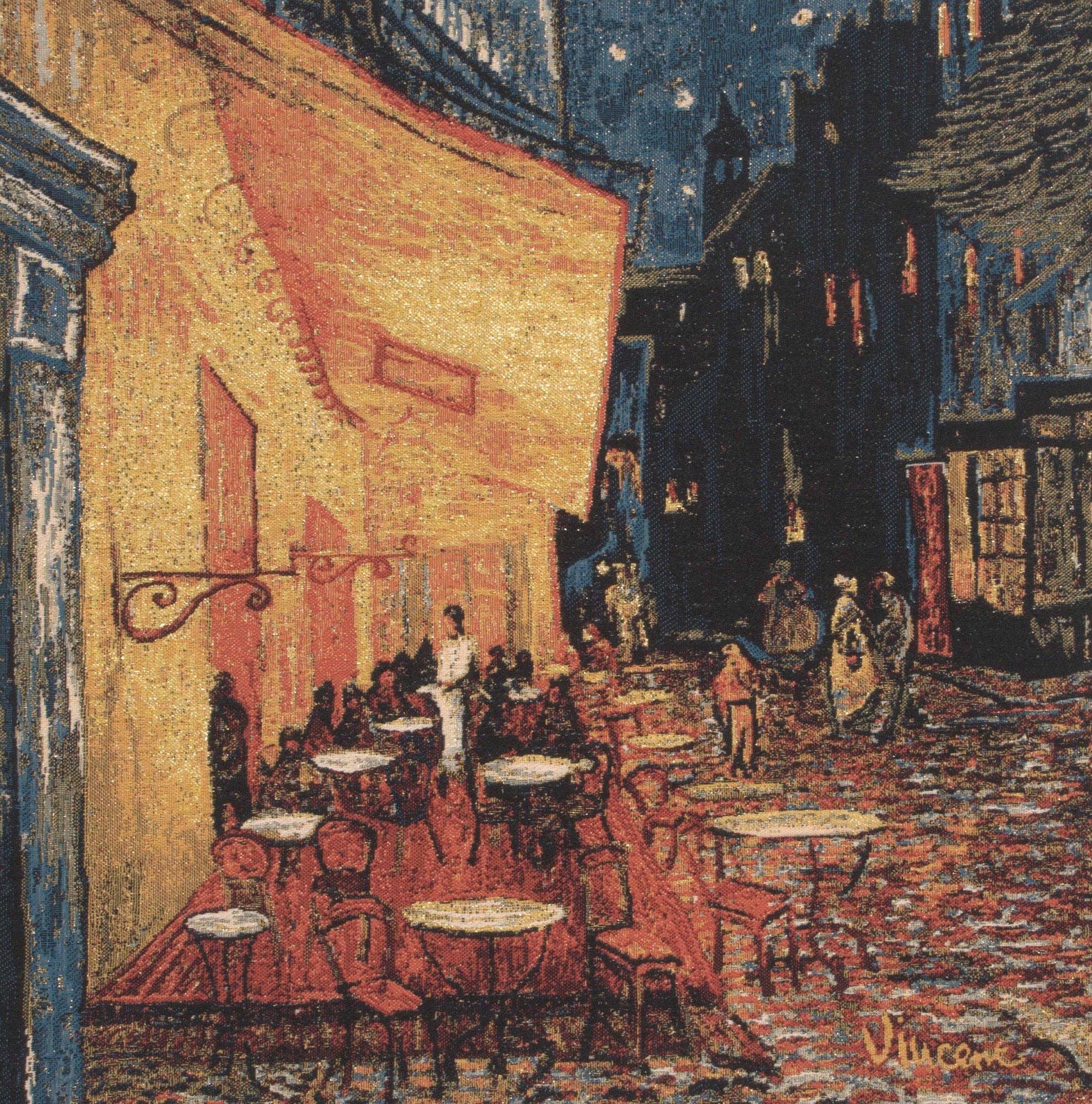 Vincent van Gogh Cafe Terrace at Night Tapestry Pillow Cover 18x18 Inch Cotton Jacquard Woven Cushion Cover