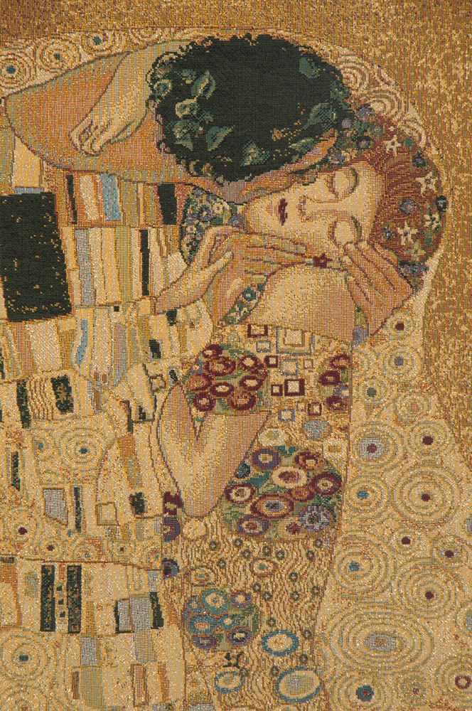 The Kiss by Klimt Italian Tapestry Wall Hanging 25x25 Inch Cotton Jacquard Woven Wall Tapestry