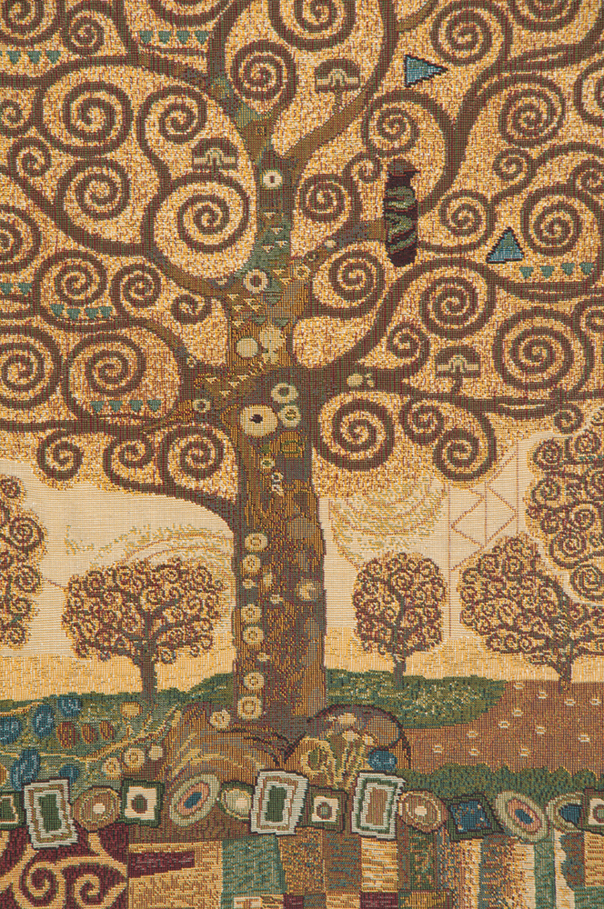 Klimts Tree of Life Italian Tapestry Wall Hanging 25x25 Inch Cotton Jacquard Woven Wall Tapestry