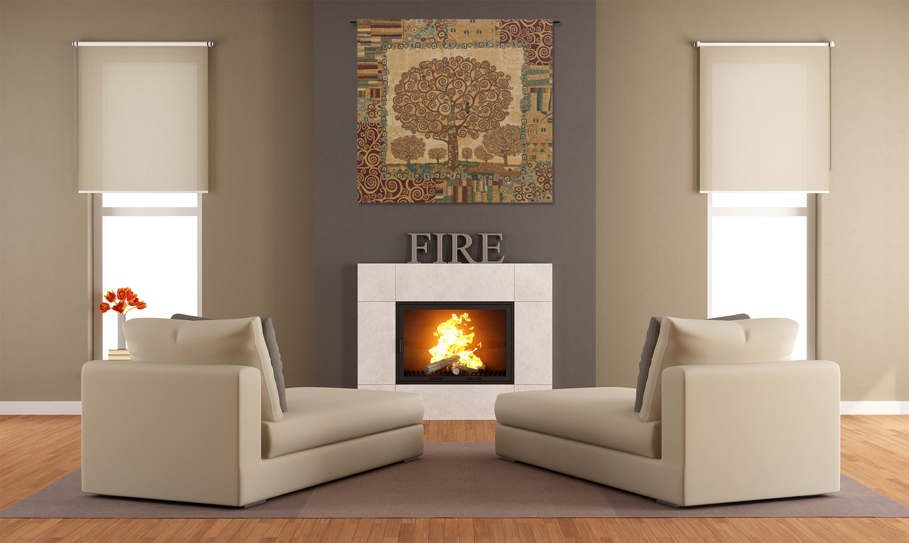 Klimts Tree of Life Italian Tapestry Wall Hanging 25x25 Inch Cotton Jacquard Woven Wall Tapestry