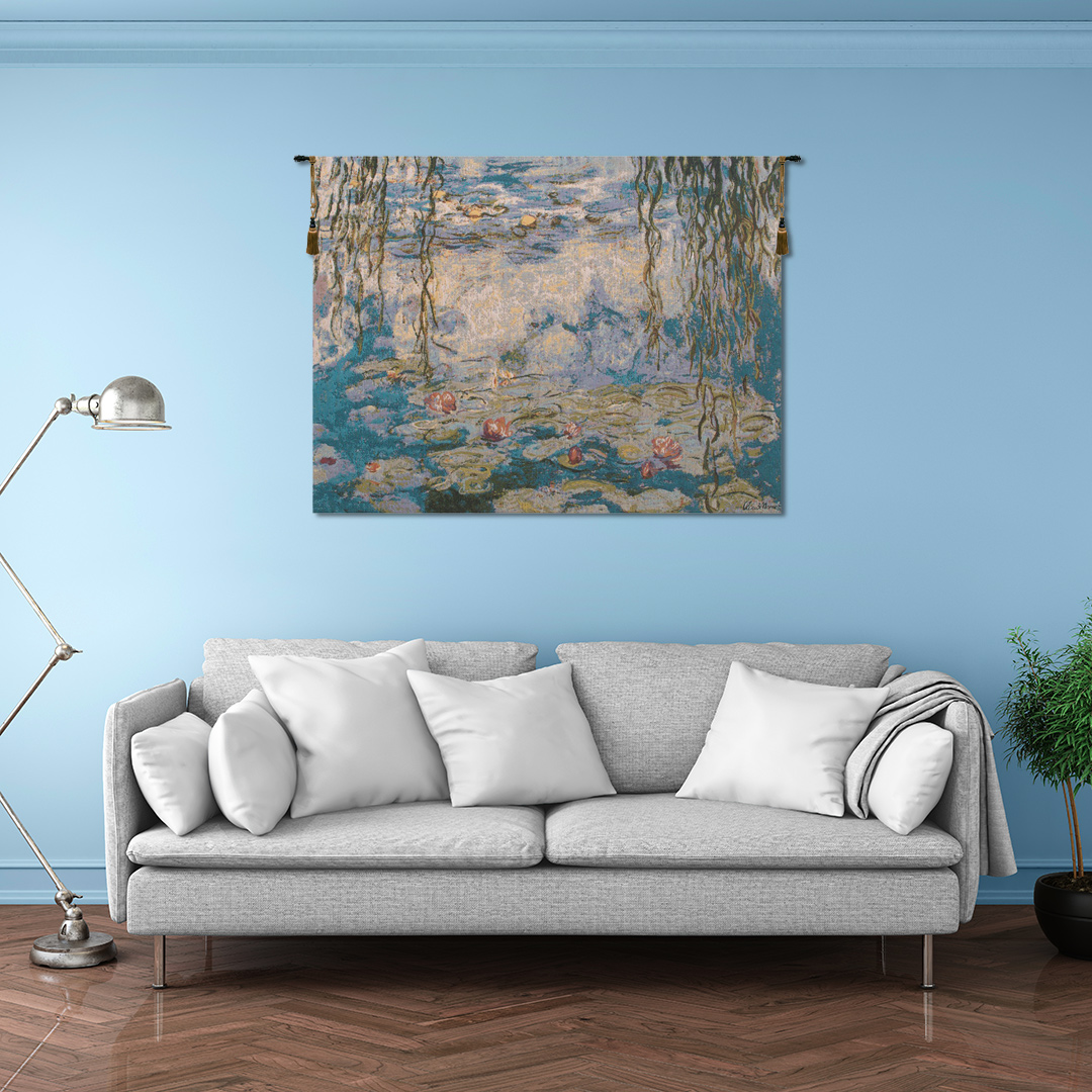 Water Lilies Les Nympheas Belgian Tapestry Wall Hanging 35x55 Inch Cotton Jacquard Woven Wall Tapestry