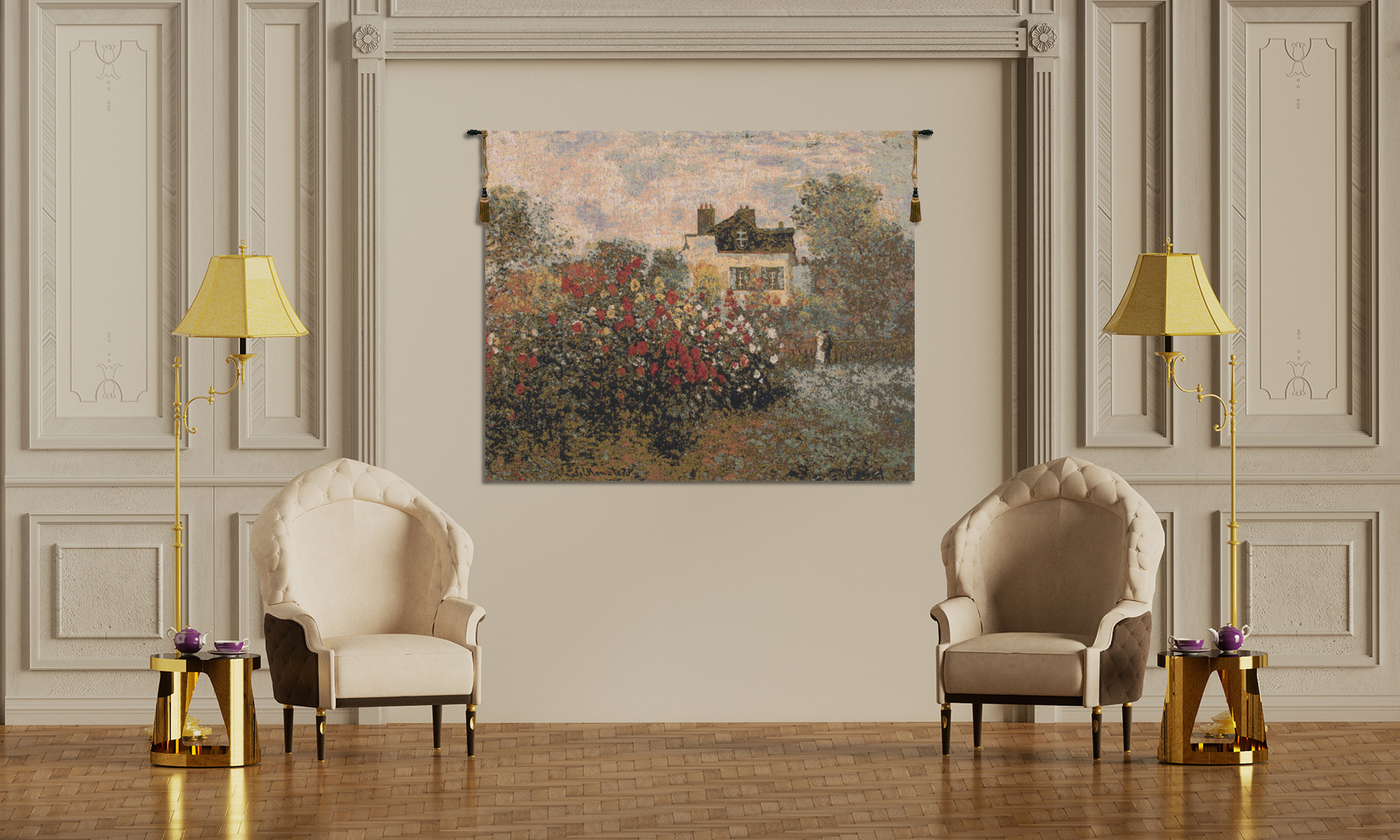 Claude Monet The House Vintage Tapestry Wall Hanging 18 x 24 in French Impressionist Landscape Wall Decor