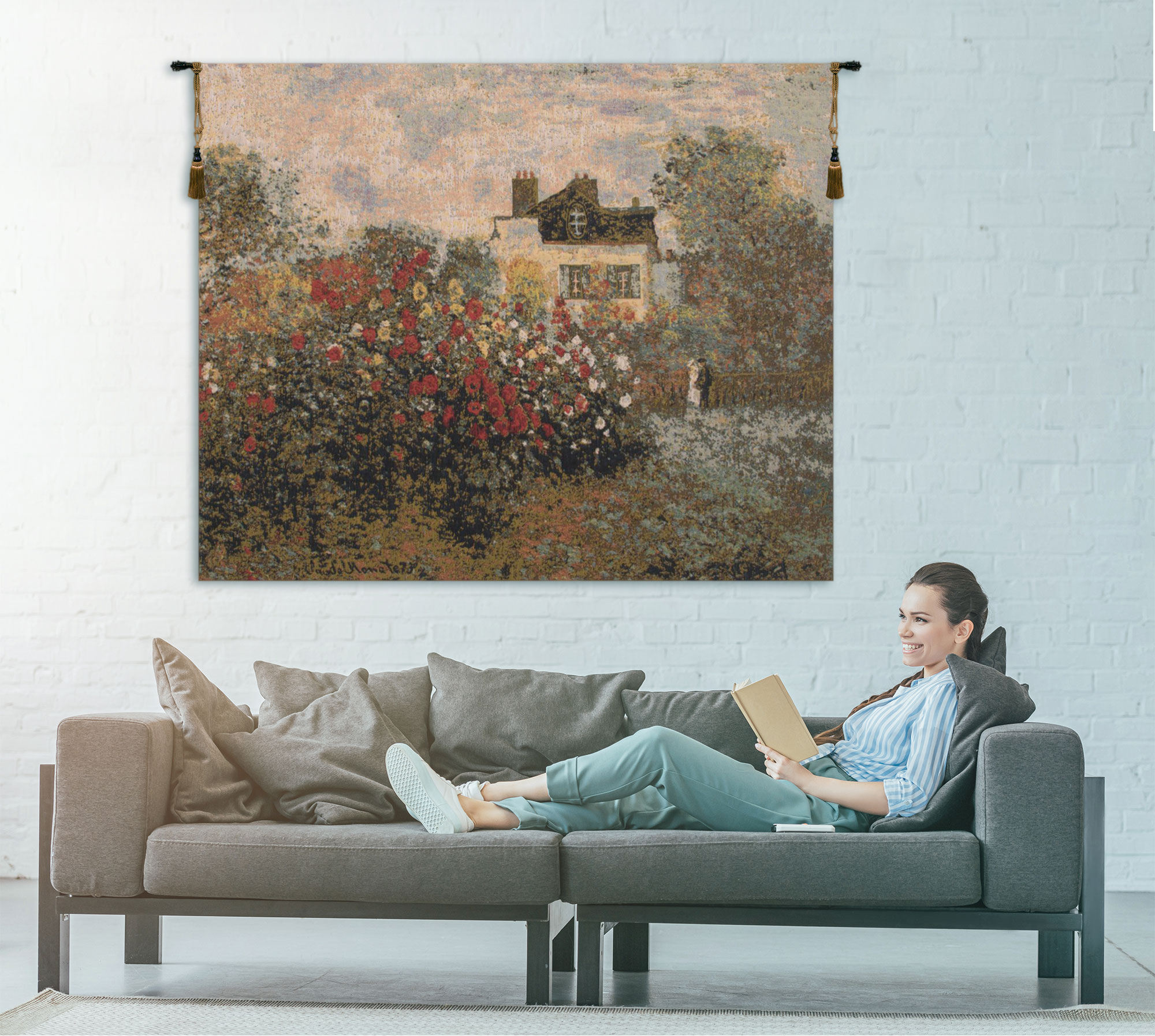 Claude Monet The House Vintage Tapestry Wall Hanging 18 x 24 in French Impressionist Landscape Wall Decor