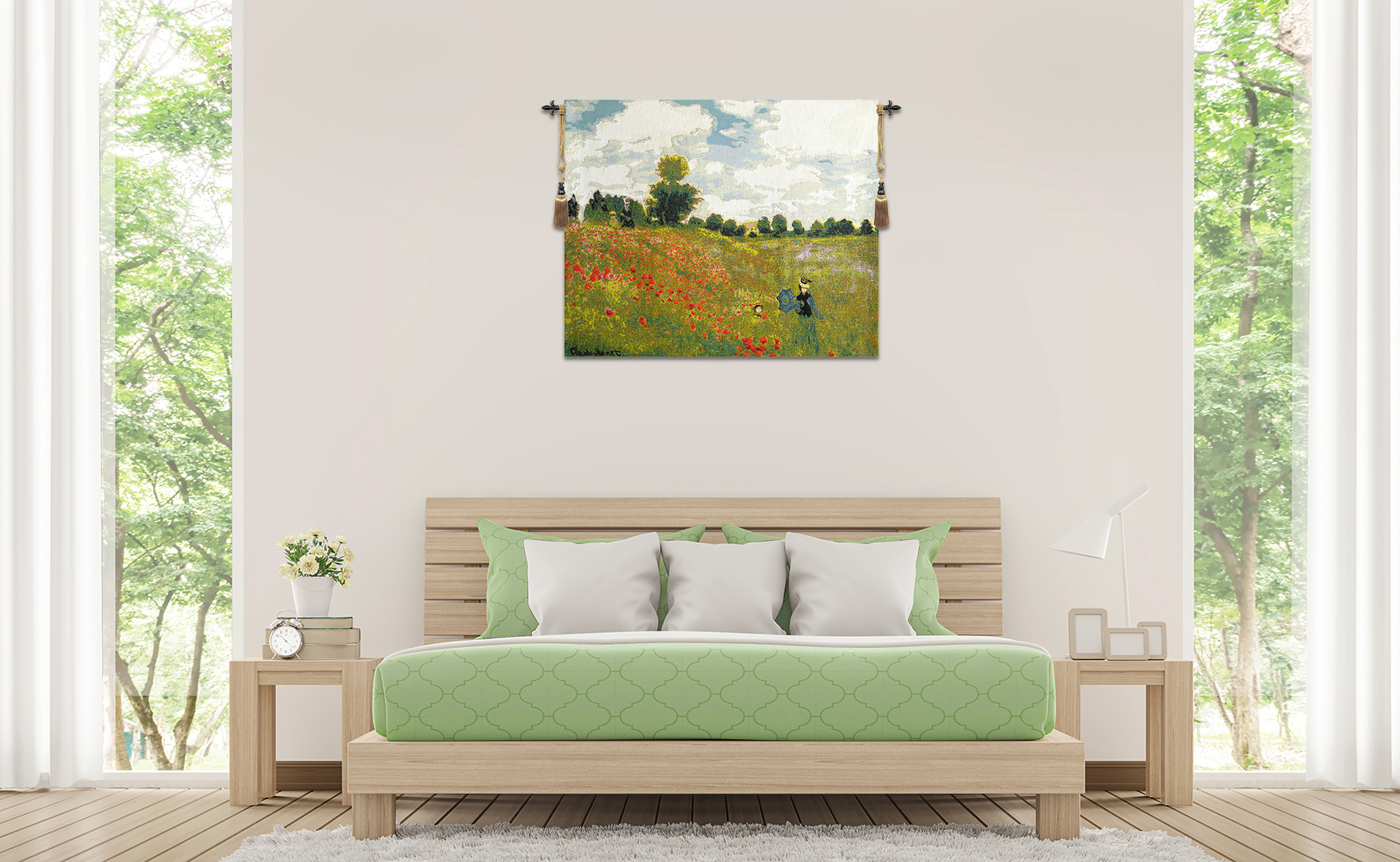Claude Monet Poppies Vintage Tapestry Wall Hanging 18 x 23 in French Impressionist Floral Woven Wall Art