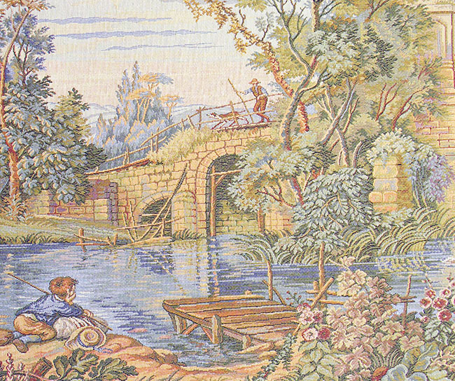 Francois Boucher Fishing at the Lake Italian Tapestry Wall Hanging 18x16 Inch Cotton Jacquard Woven Wall Tapestry
