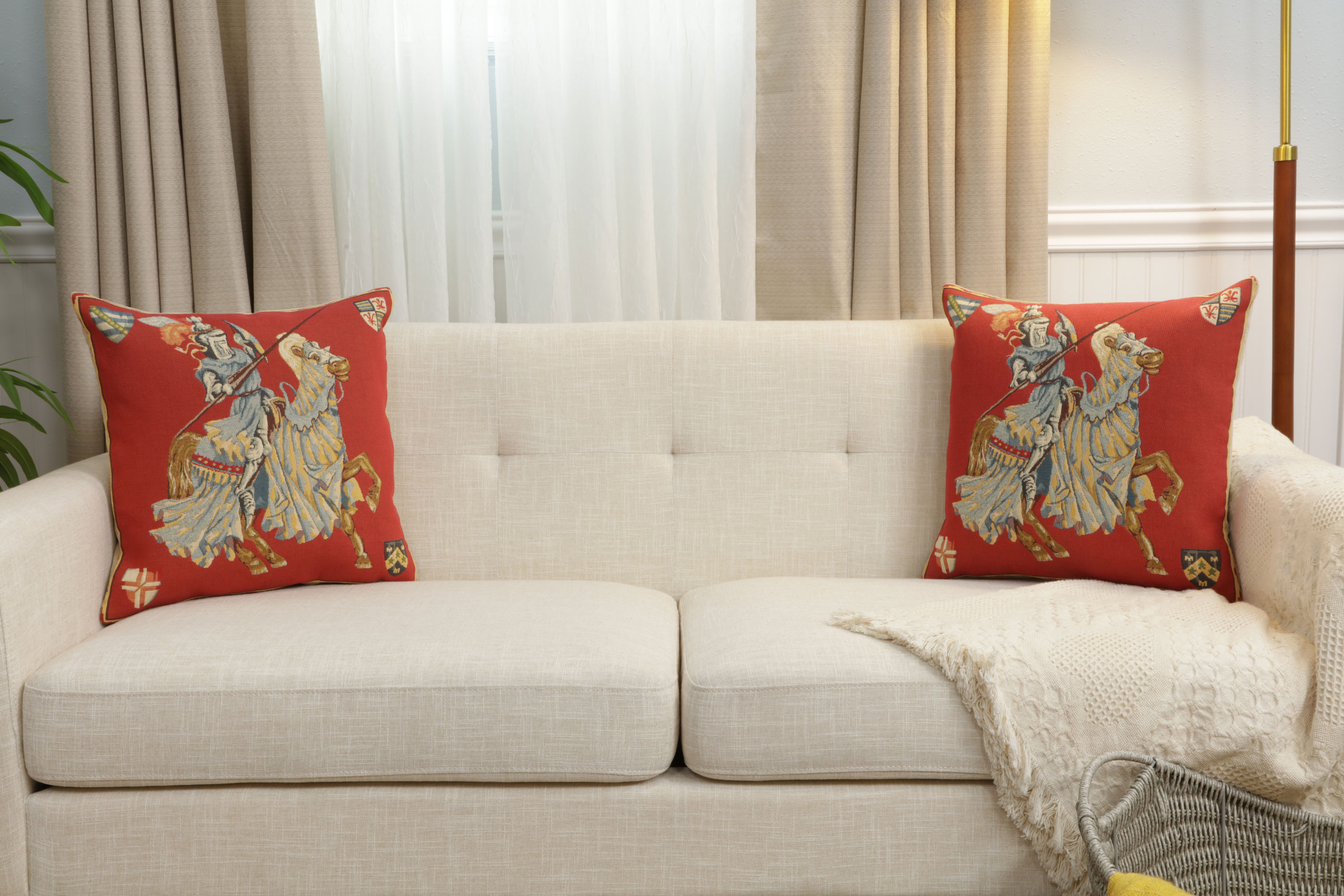 Blue Knight European Tapestry Pillow Cover 18x18 Inch Cotton Jacquard Woven Cushion Cover