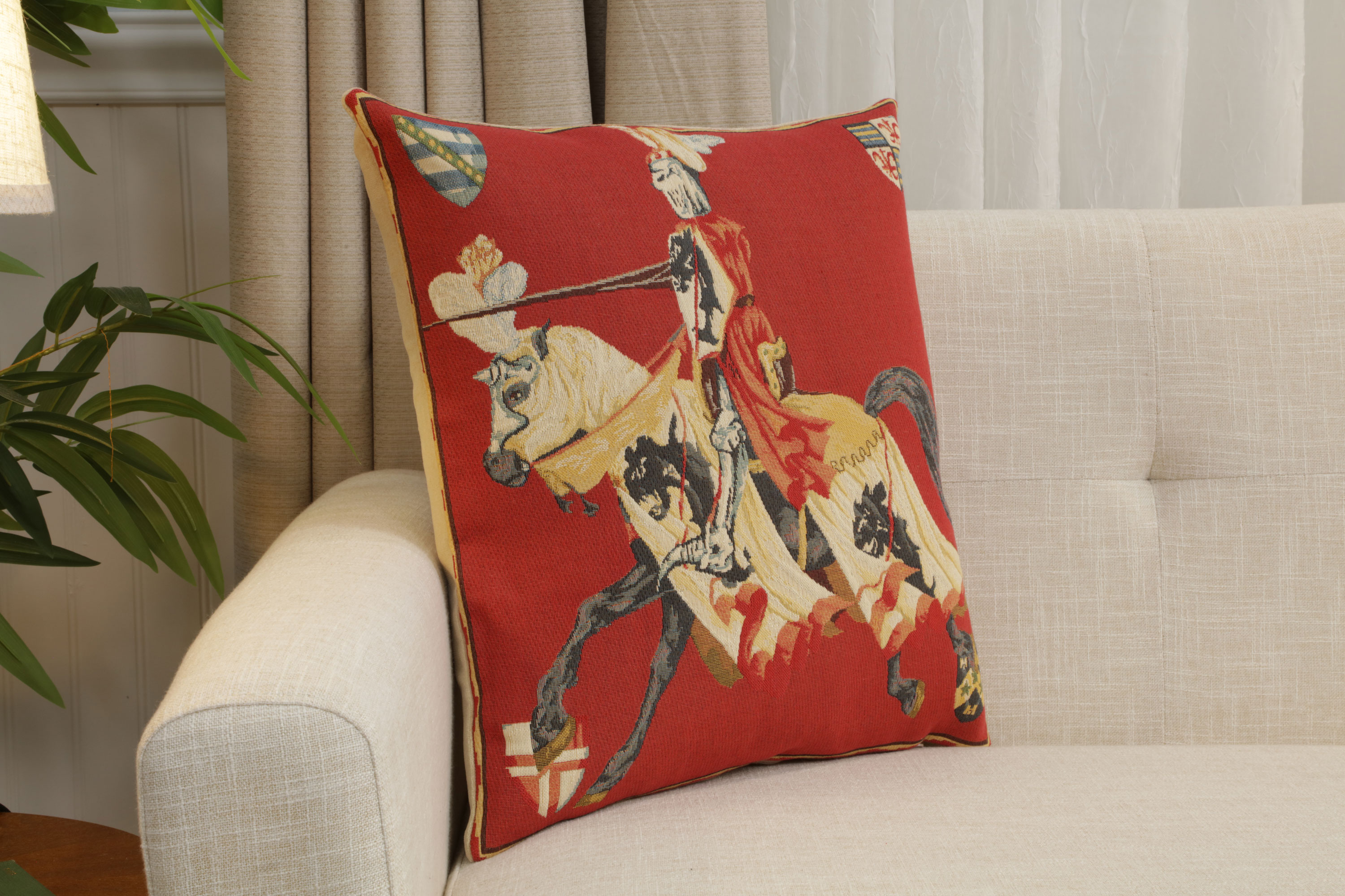 Red Knight European Tapestry Pillow Cover 18x18 Inch Cotton Jacquard Woven Cushion Cover