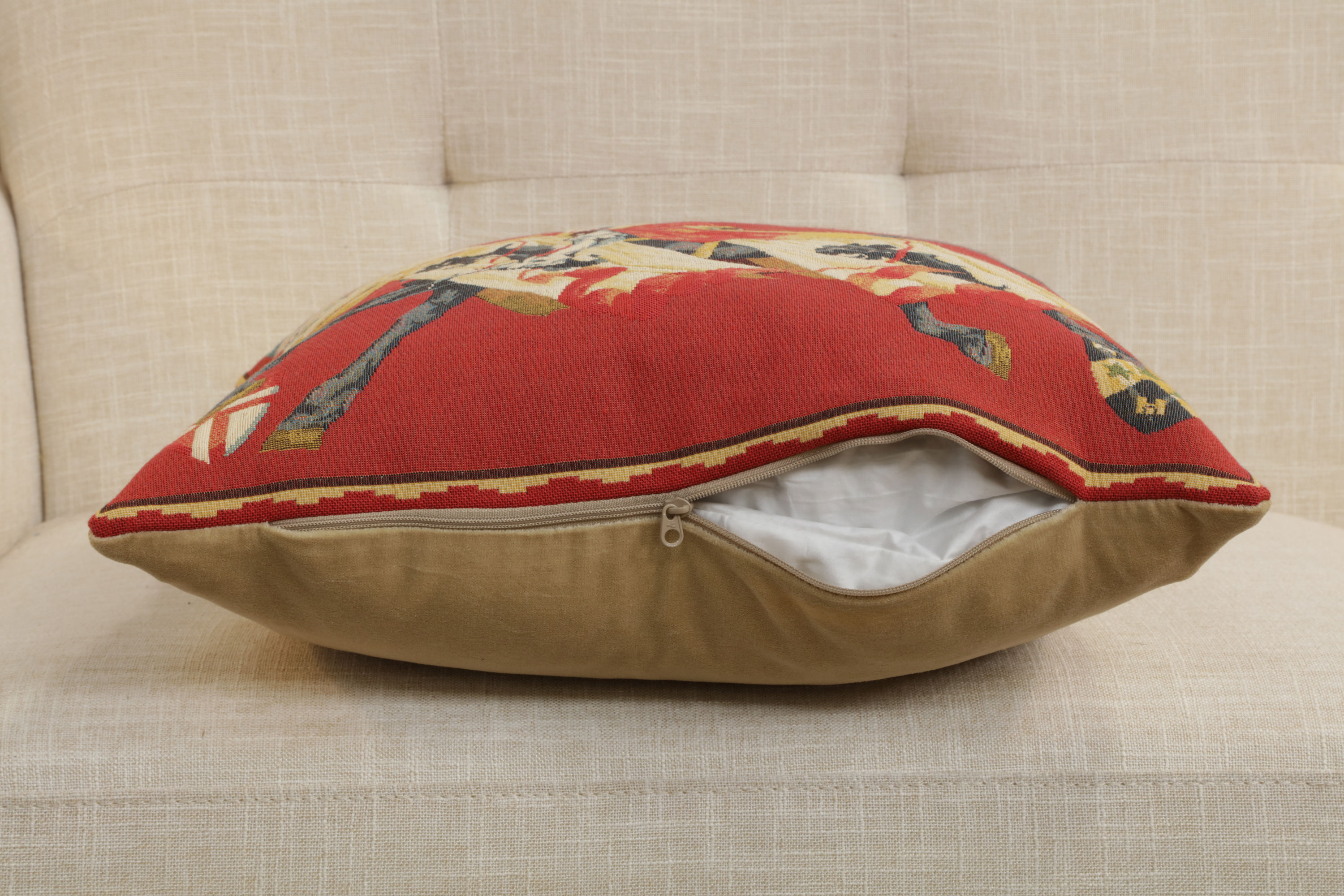 Red Knight European Tapestry Pillow Cover 18x18 Inch Cotton Jacquard Woven Cushion Cover