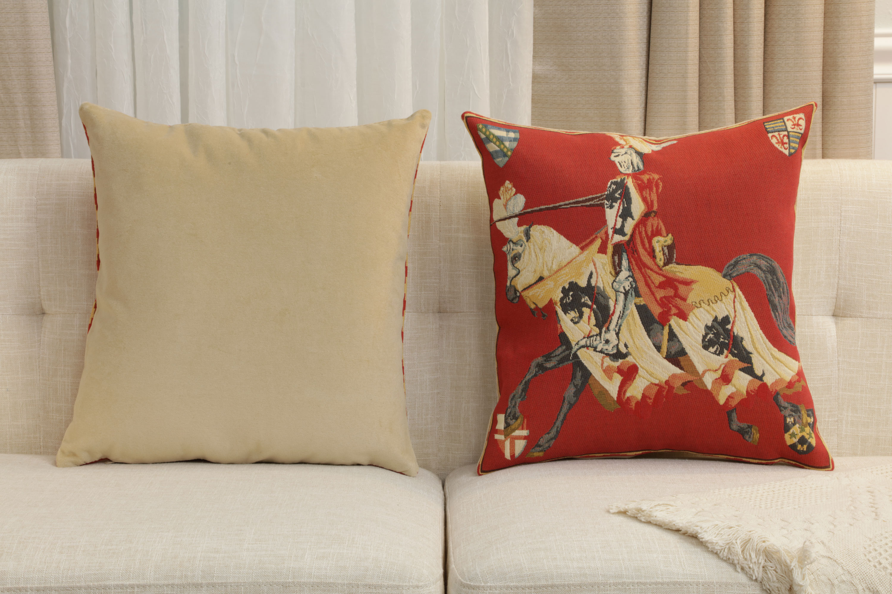 Red Knight European Tapestry Pillow Cover 18x18 Inch Cotton Jacquard Woven Cushion Cover