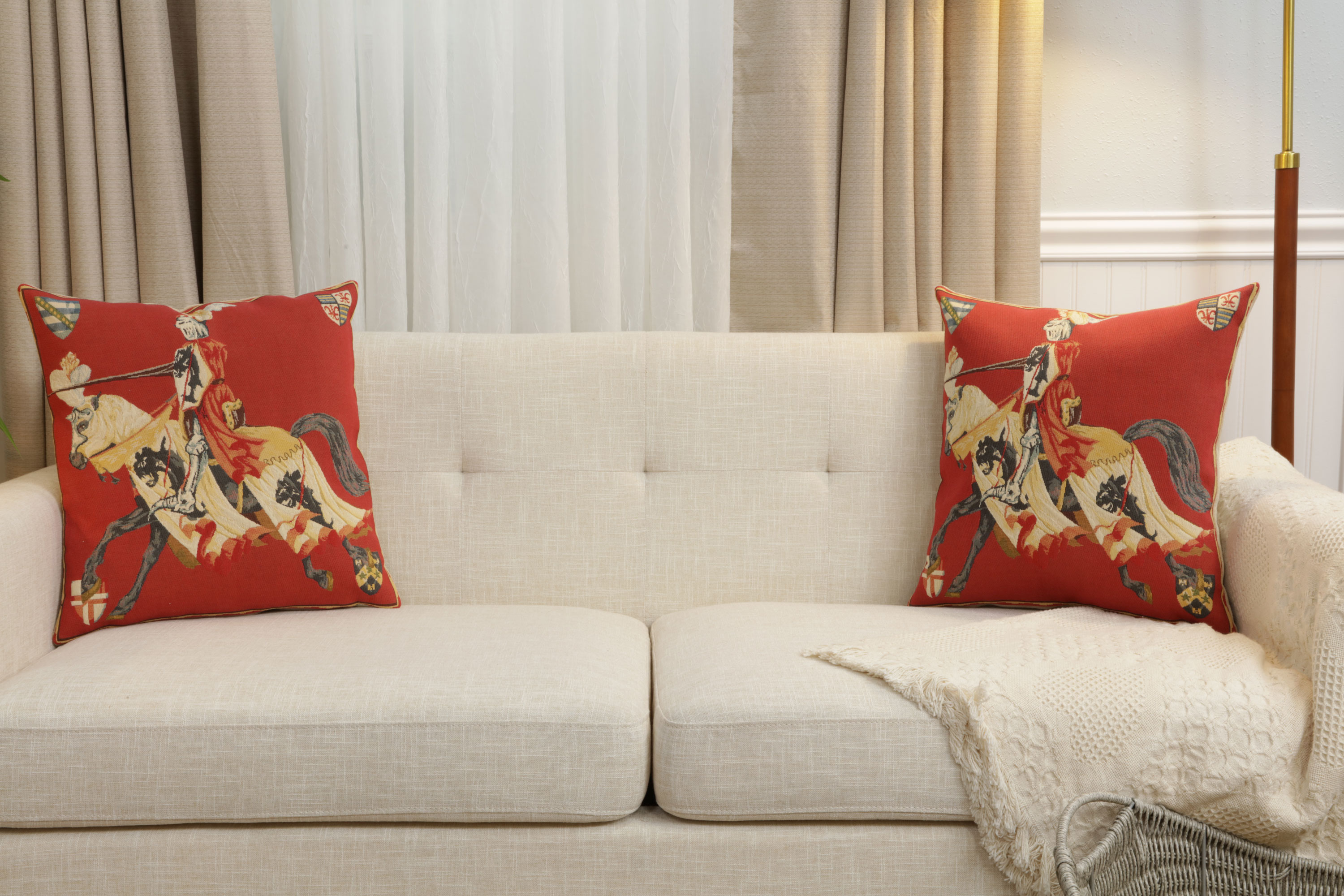 Red Knight European Tapestry Pillow Cover 18x18 Inch Cotton Jacquard Woven Cushion Cover