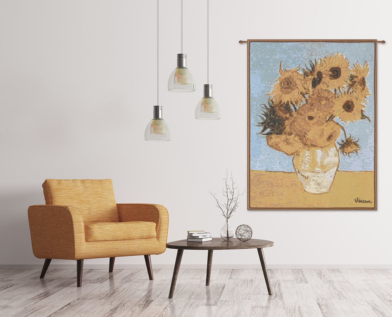 Vincent Van Gogh Sunflowers Vintage Tapestry Wall Hanging 25 x 18 in Floral Fine Art Woven Wall Decor
